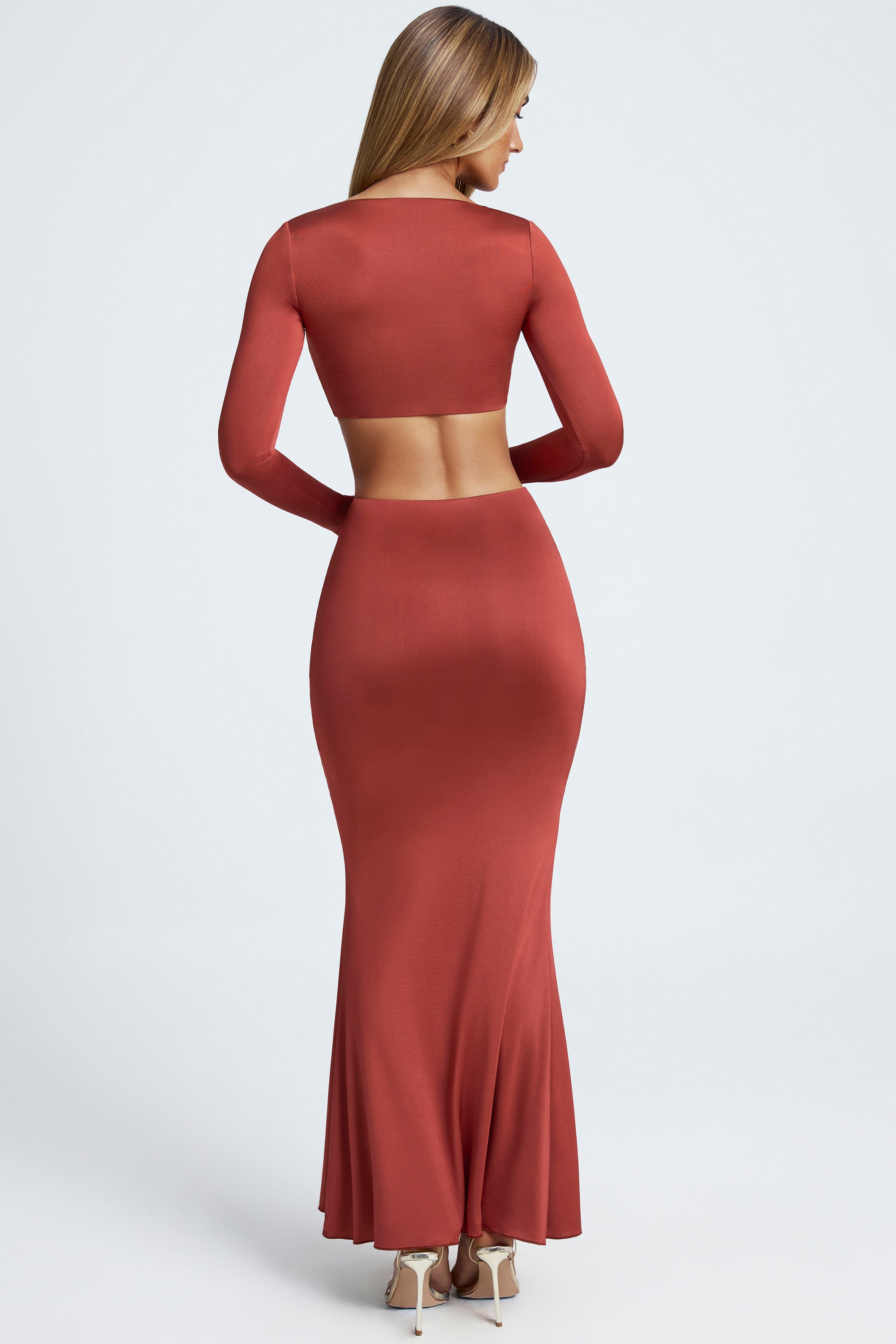 Hardware Detail Fishtail Maxi Skirt in Auburn Brown、mySite、solidvoid