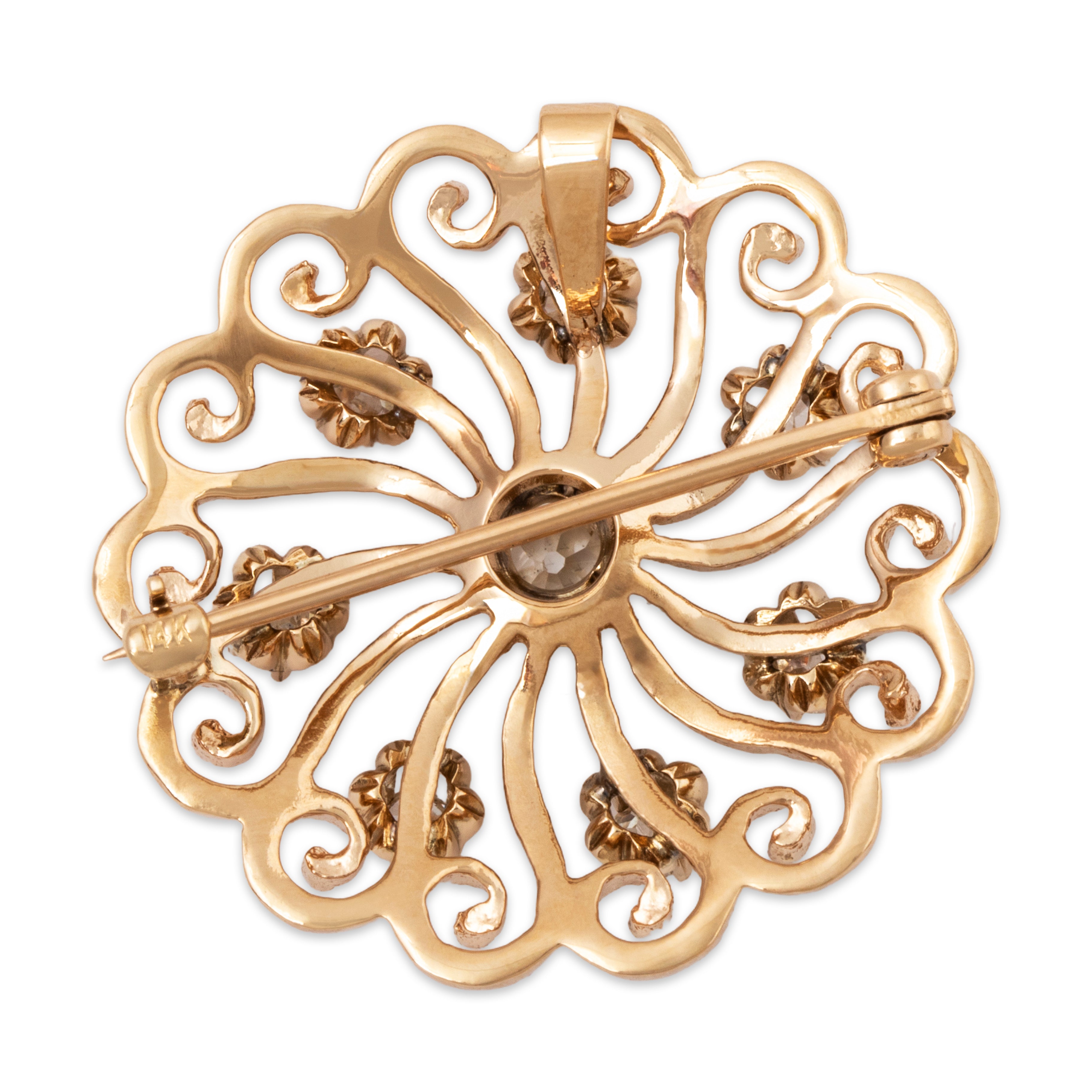 Antique Victorian 14k Yellow Gold .735cttw Old Mine Diamond Spiral Pin / Pendant、mySite、hinf8tx79