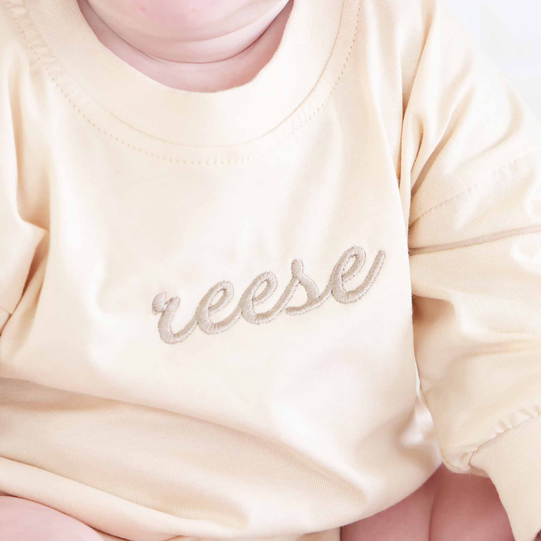  Personalized Script Name Long Sleeve Bubble Romper | Natural、mySite、layawaytickets