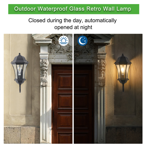 27"(H) 1-Pack Outdoor Wall Lantern with Dusk to Dawn Sensor, Black Weatherrproof Exterior Light Fixture with Clear Bubble Glass, Vintage Wall Sconce for Porch, Patio, Entryway, and Garage (No Bulb)、、eastwooduniform