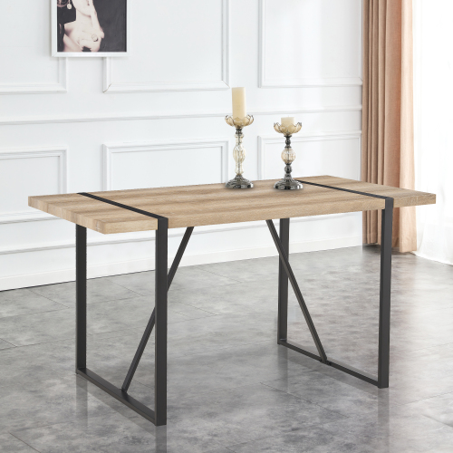 Rustic Industrial Rectangular Wood Dining Table For 4-6 Person, With 1.5" Thick Engineered Wood color Tabletop and Black Metal Legs,Desk For Kitchen Dining Living Room, 55.1" x 31.4"x 29.9"1529W115172、、casual