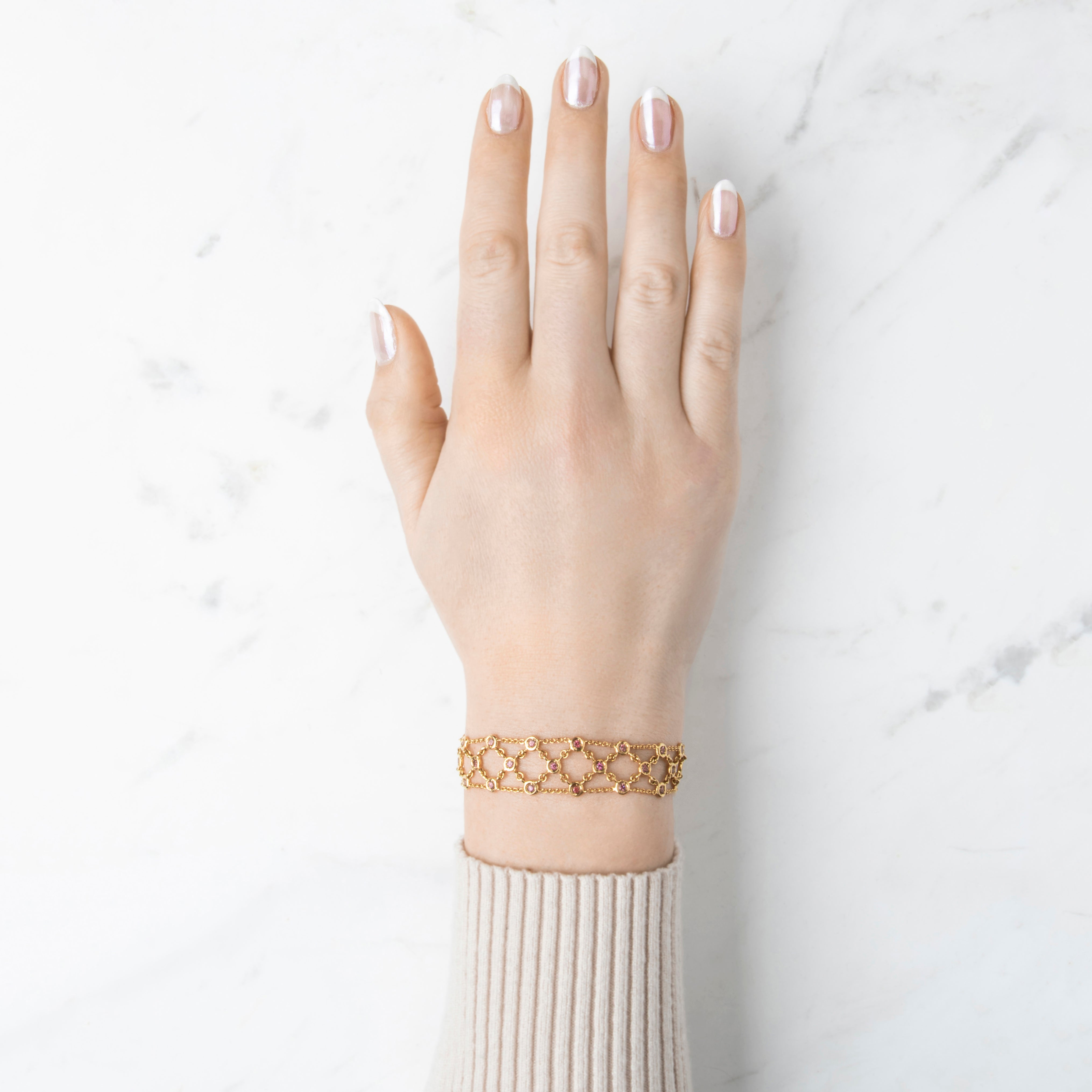 Vintage Italian 14k Yellow Gold 2cttw Pink Garnet Intricate Lattice Bracelet 7、mySite、hinf8tx79