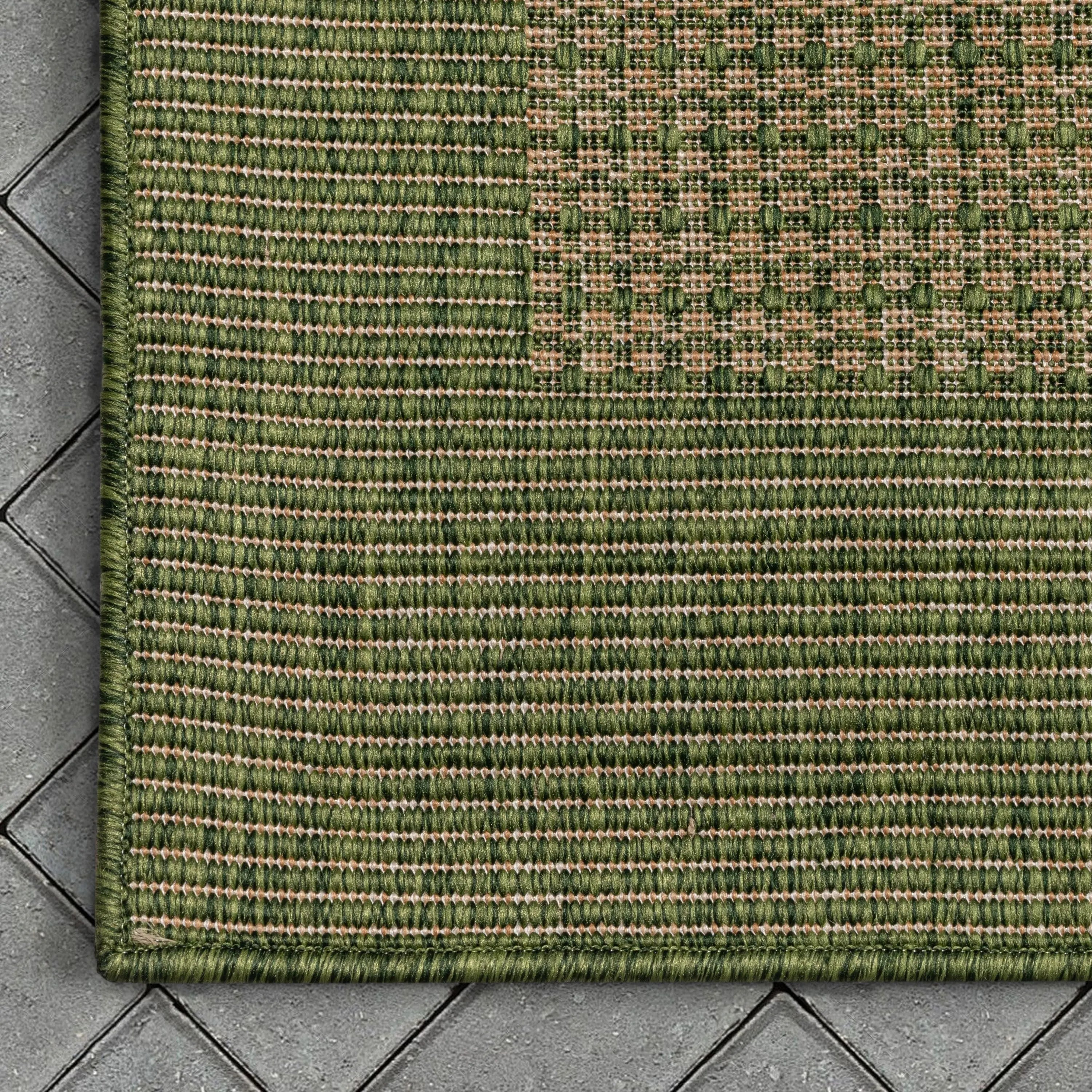 Odin Solid & Striped Border Indoor Outdoor Green Flatweave Rug、mySite、gigharbornorthrealestate