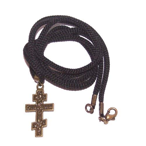 Russian 3-bar Crucifix bronze tone necklace - design based on Fedorov designer - 60cm strap with clasp、mySite、topwebapps