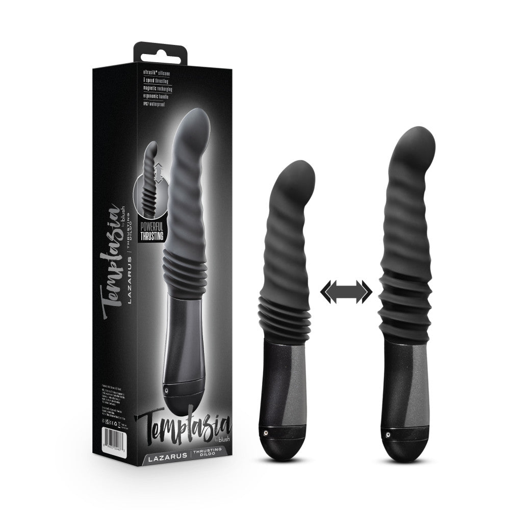Temptasia By Blush® | Lazarus Curved G-Spot Black 10-Inch Long Rechargeable Thrusting & Vibrating Dildo、mySite、bottomscart