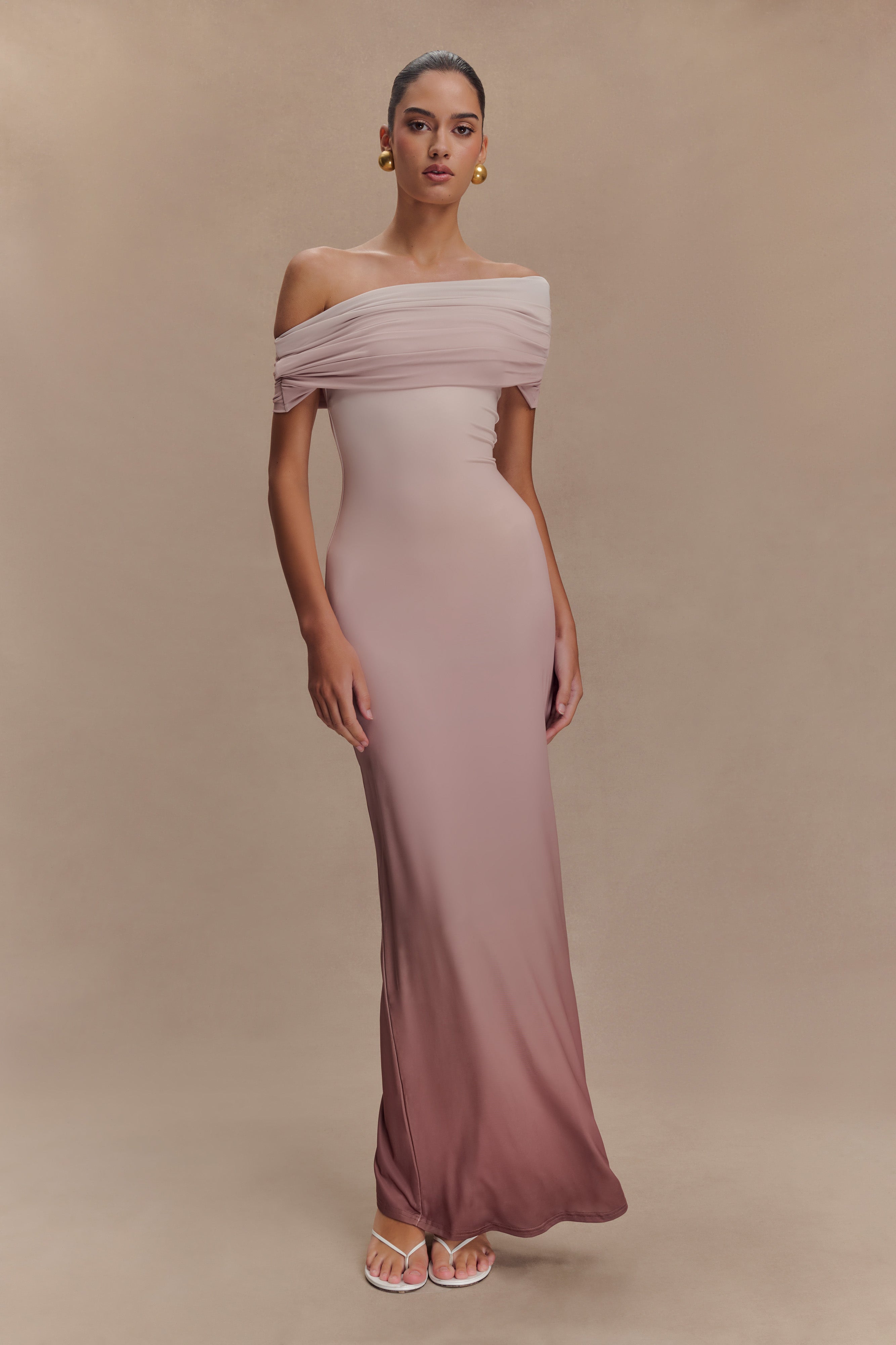 Cassandra Off Shoulder Slinky Maxi Dress - Neutral Ombre、mySite、solidvoid