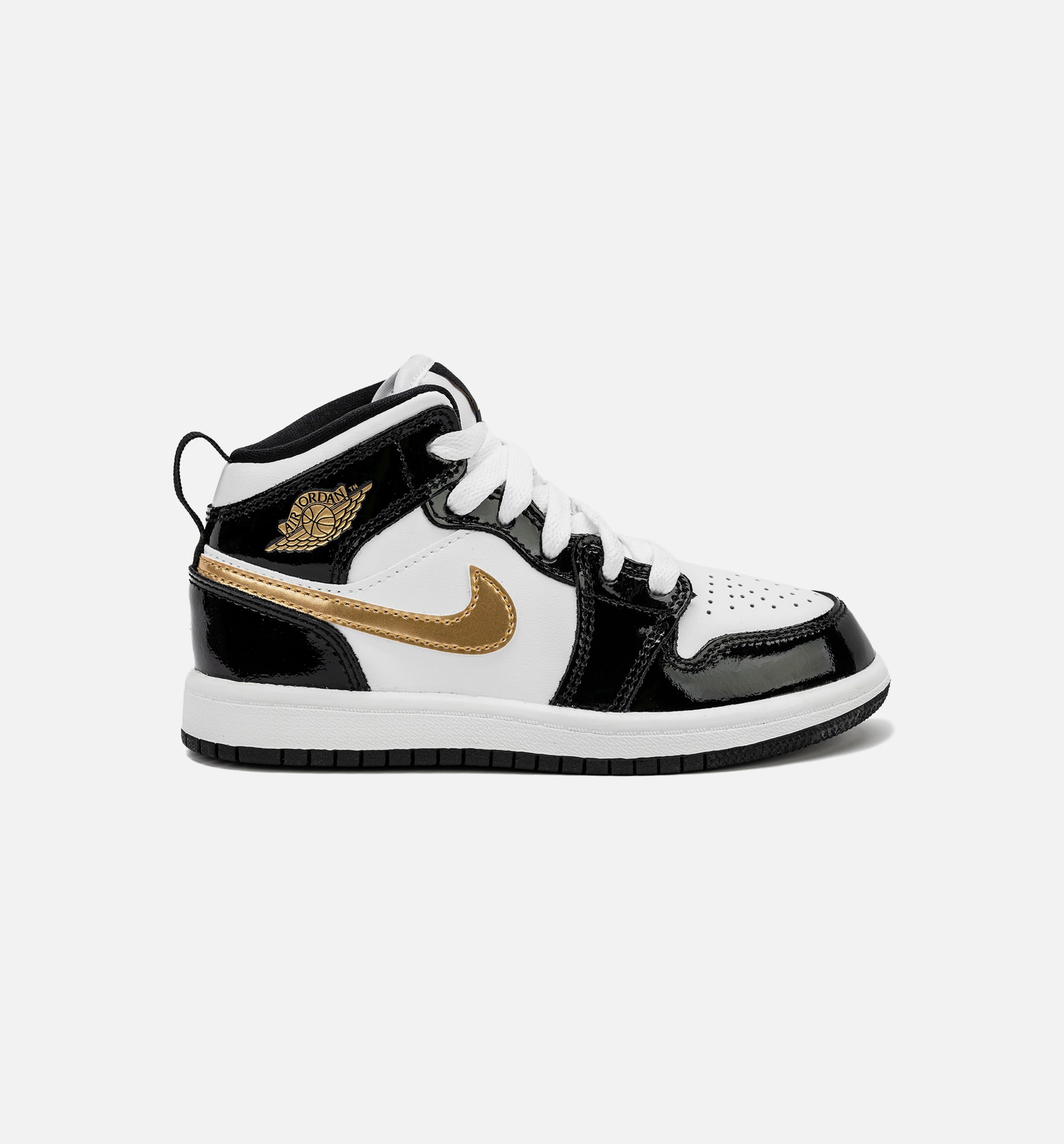 Air Jordan 1 Retro Mid SE Patent Black Gold Preschool Lifestyle Shoe - Black/Gold、mySite、dreamappss