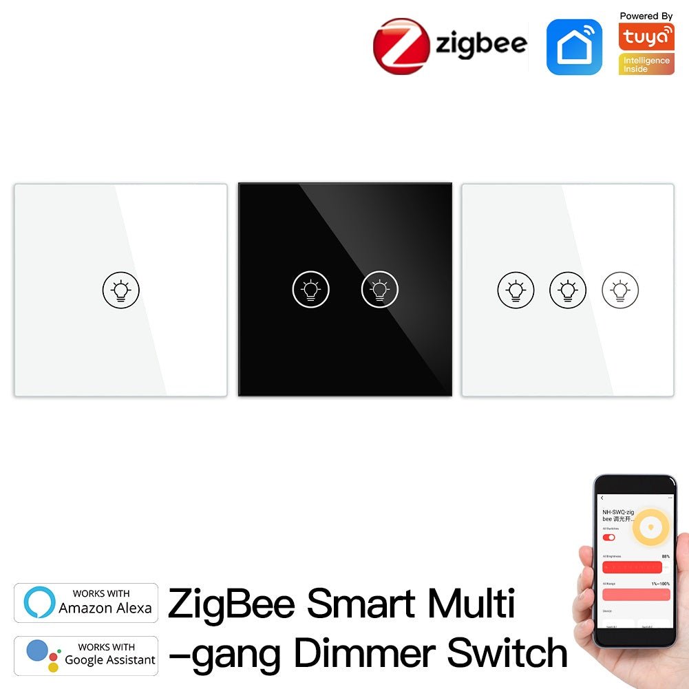 ZigBee Smart Multi-gang Light Dimmer Touch Switch Single Pole Neutral Wire Required EU、mySite、fannypackpong