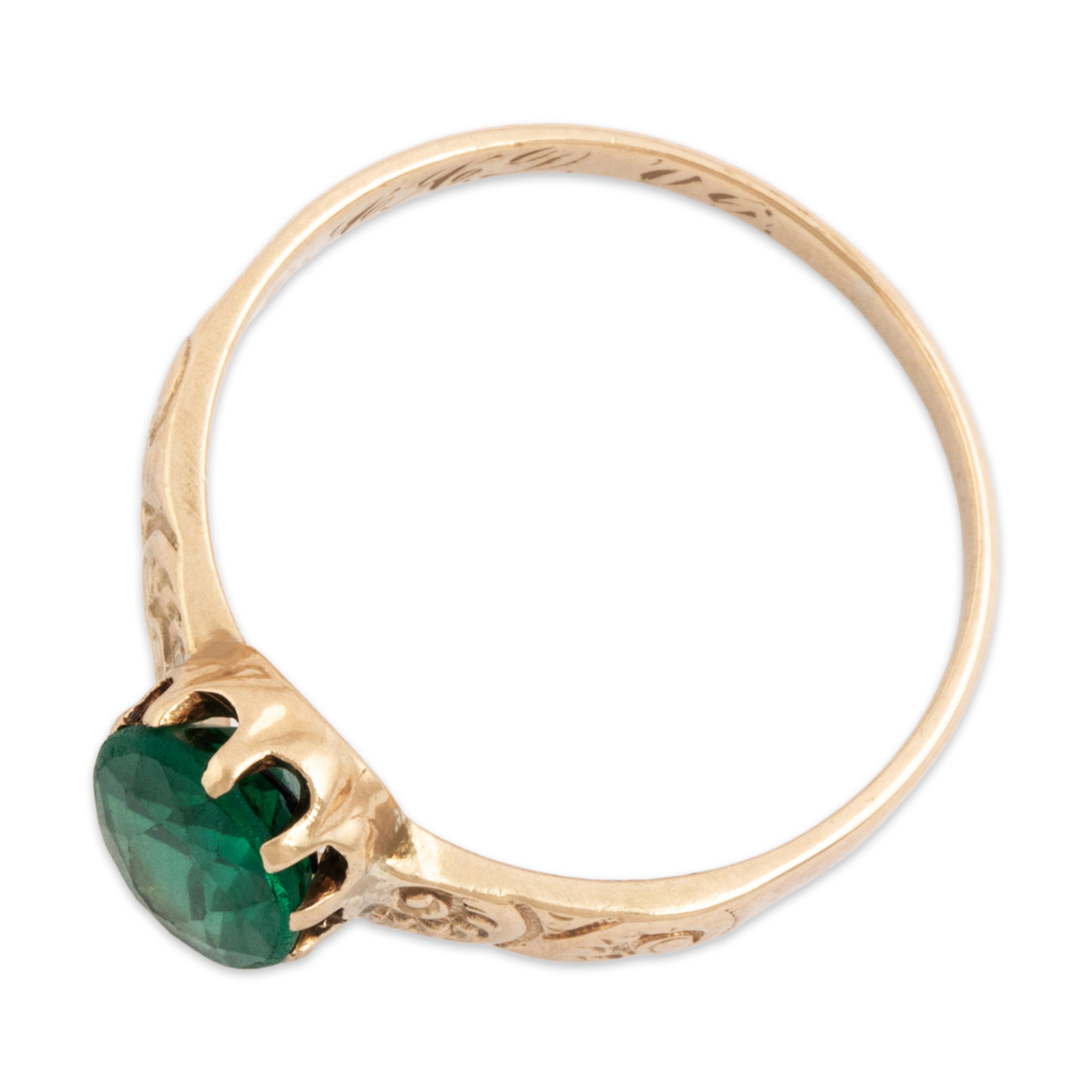 Antique Edwardian 10k Rosy Yellow Gold Green Glass Engraved Ring 6.25、mySite、hinf8tx79