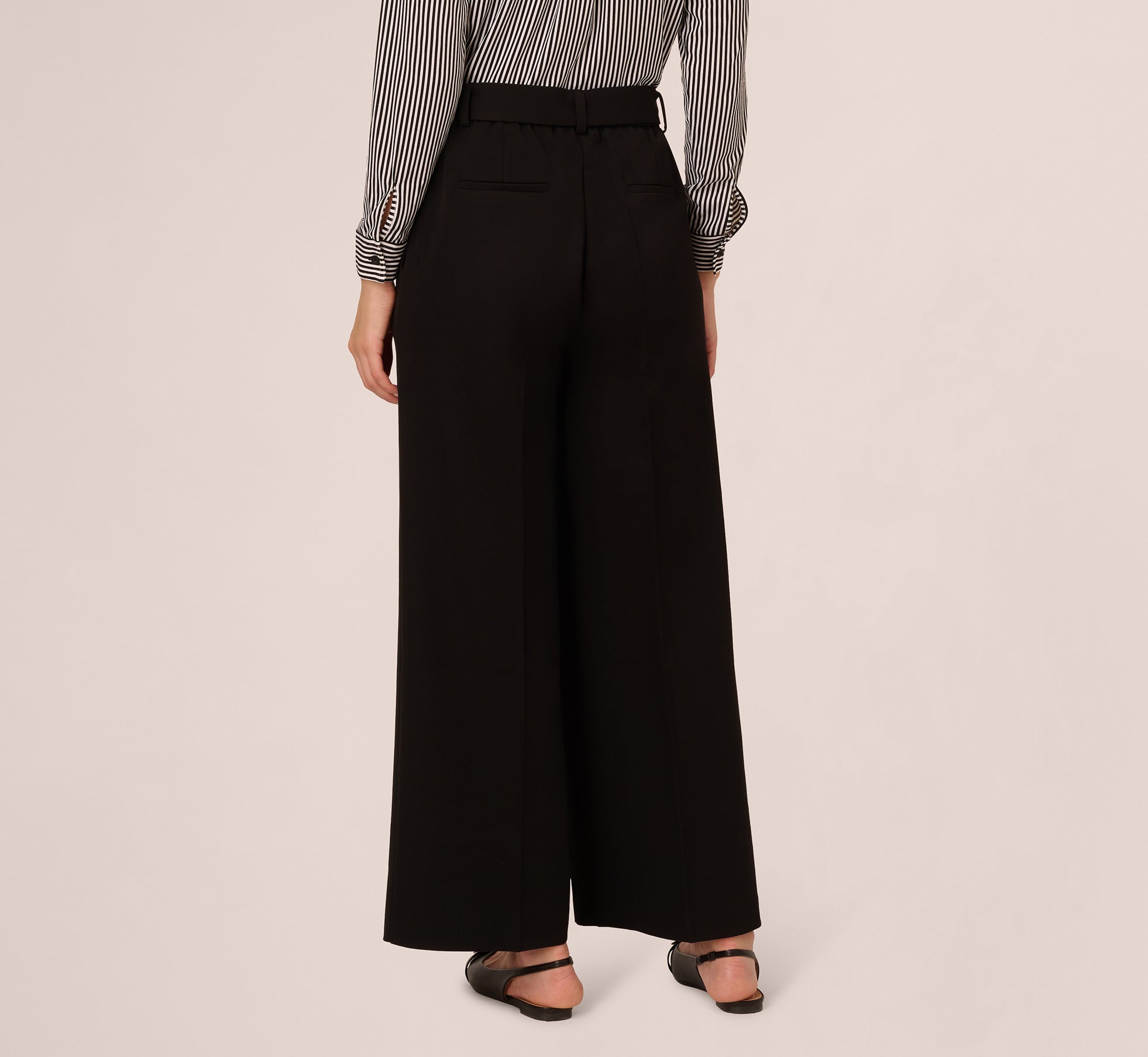 Twill Zip Fly Belted Wide Leg Pant In Black、mySite、solidvoid