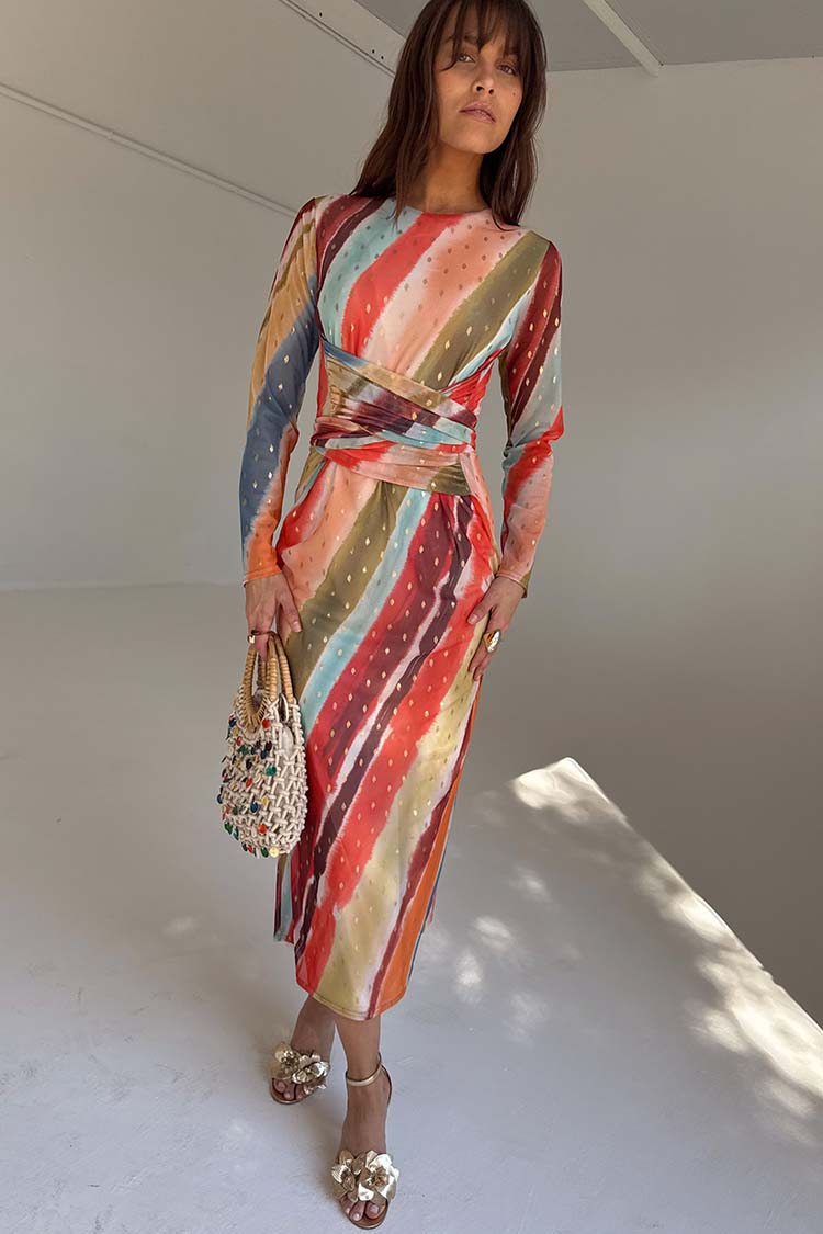 Sunset Stripe Mesh Midi Dress、mySite、solidvoid