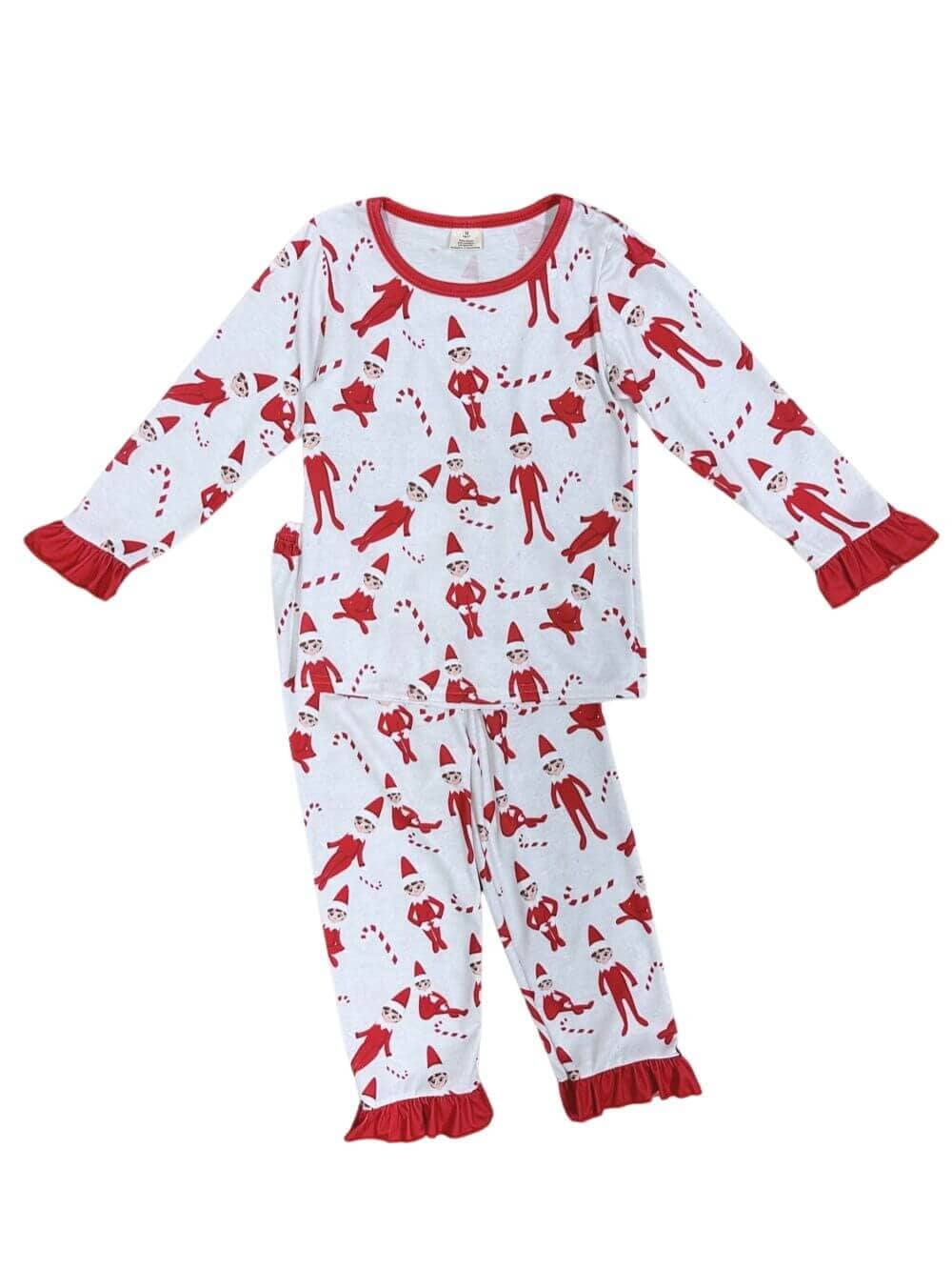 Nice List Elf on the Shelf Red Ruffle Trim Pajamas、mySite、camillekostekn
