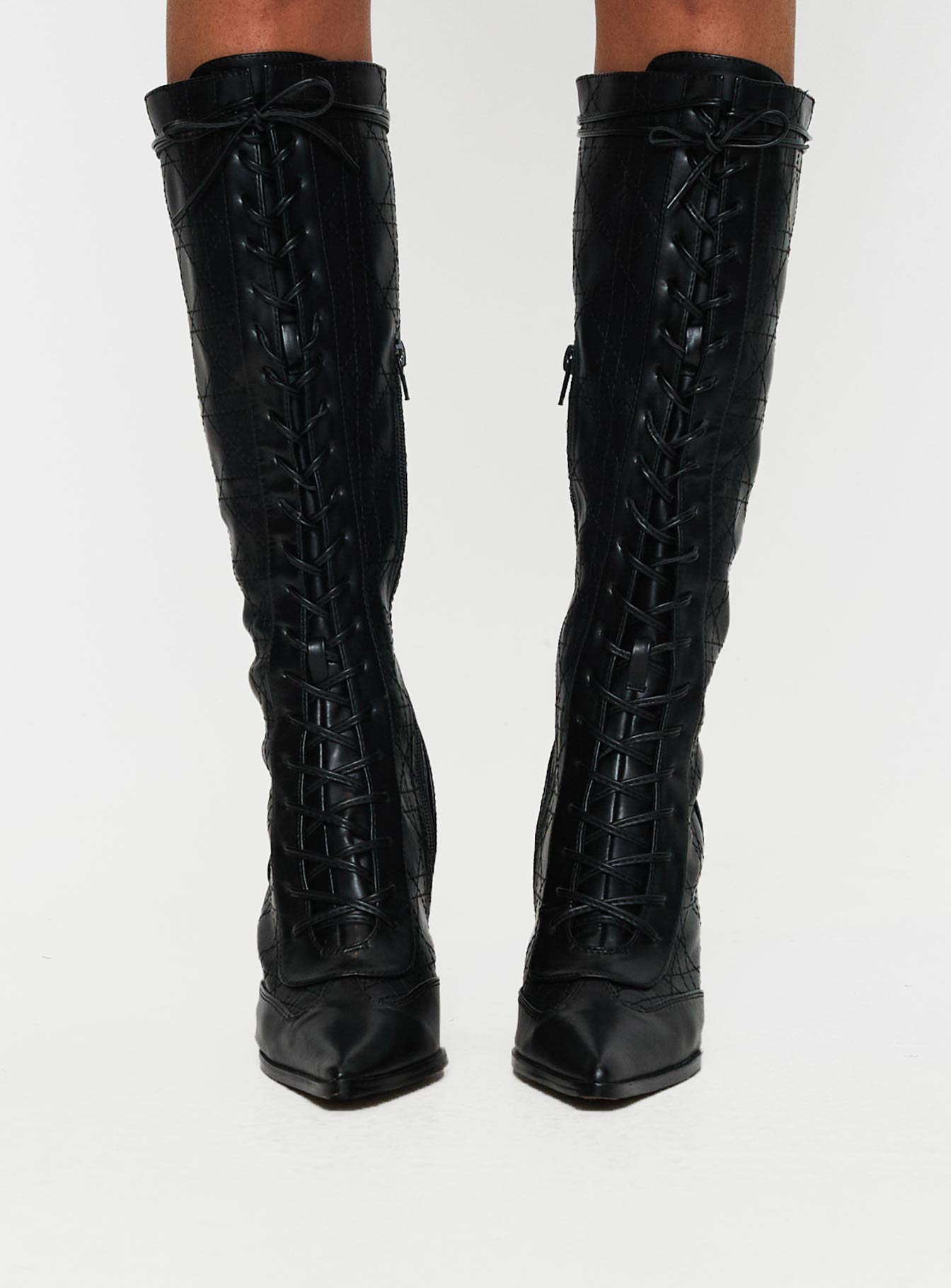 Creator Knee High Lace-Up Boots Black、mySite、solidvoid