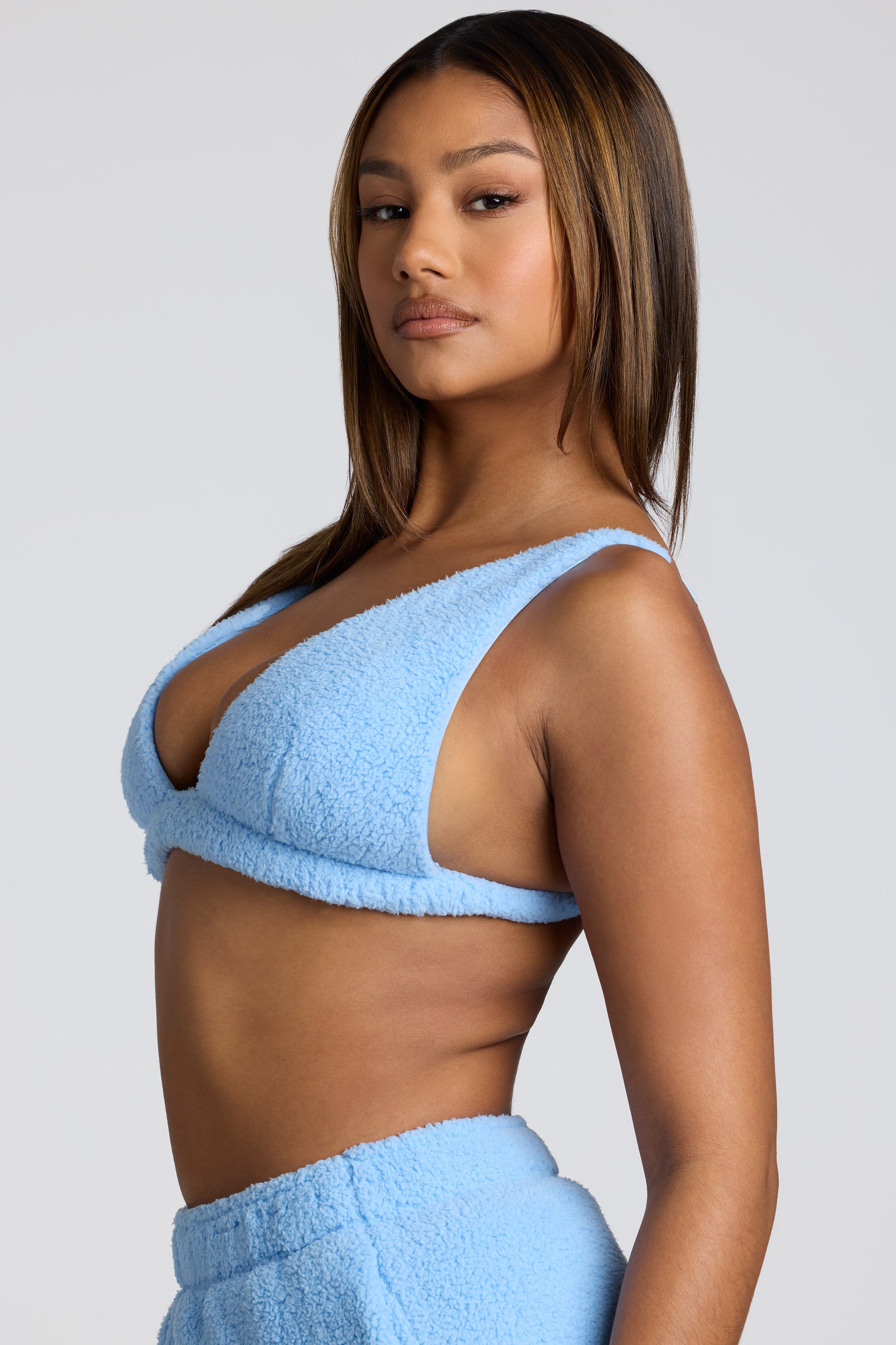 V Neck Fleece Bralette in Baby Blue、mySite、solidvoid