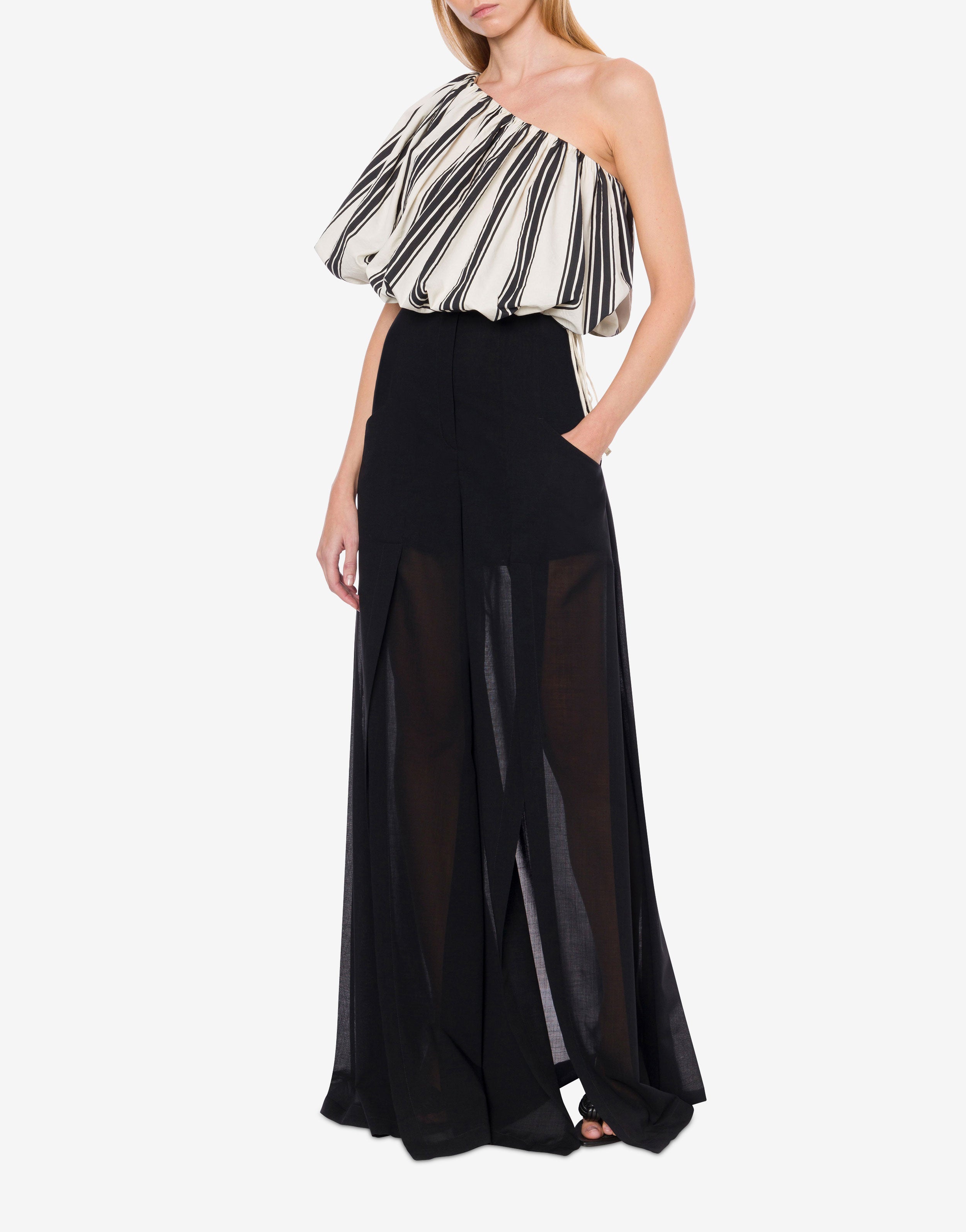 Blusa monospalla in cotone e nylon rigato、mySite、aoinhome