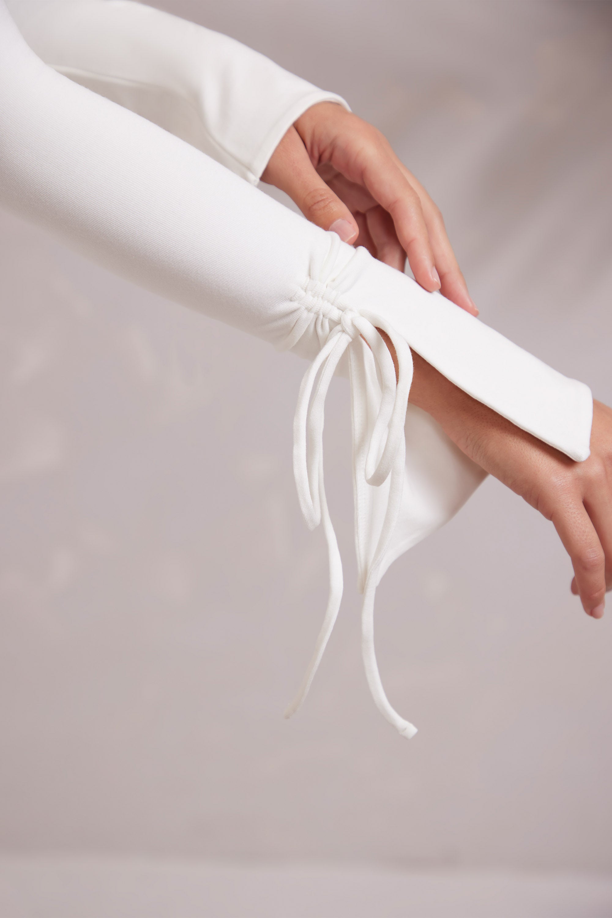 Long Sleeve Ruched A-Line Mini Dress in White、mySite、solidvoid