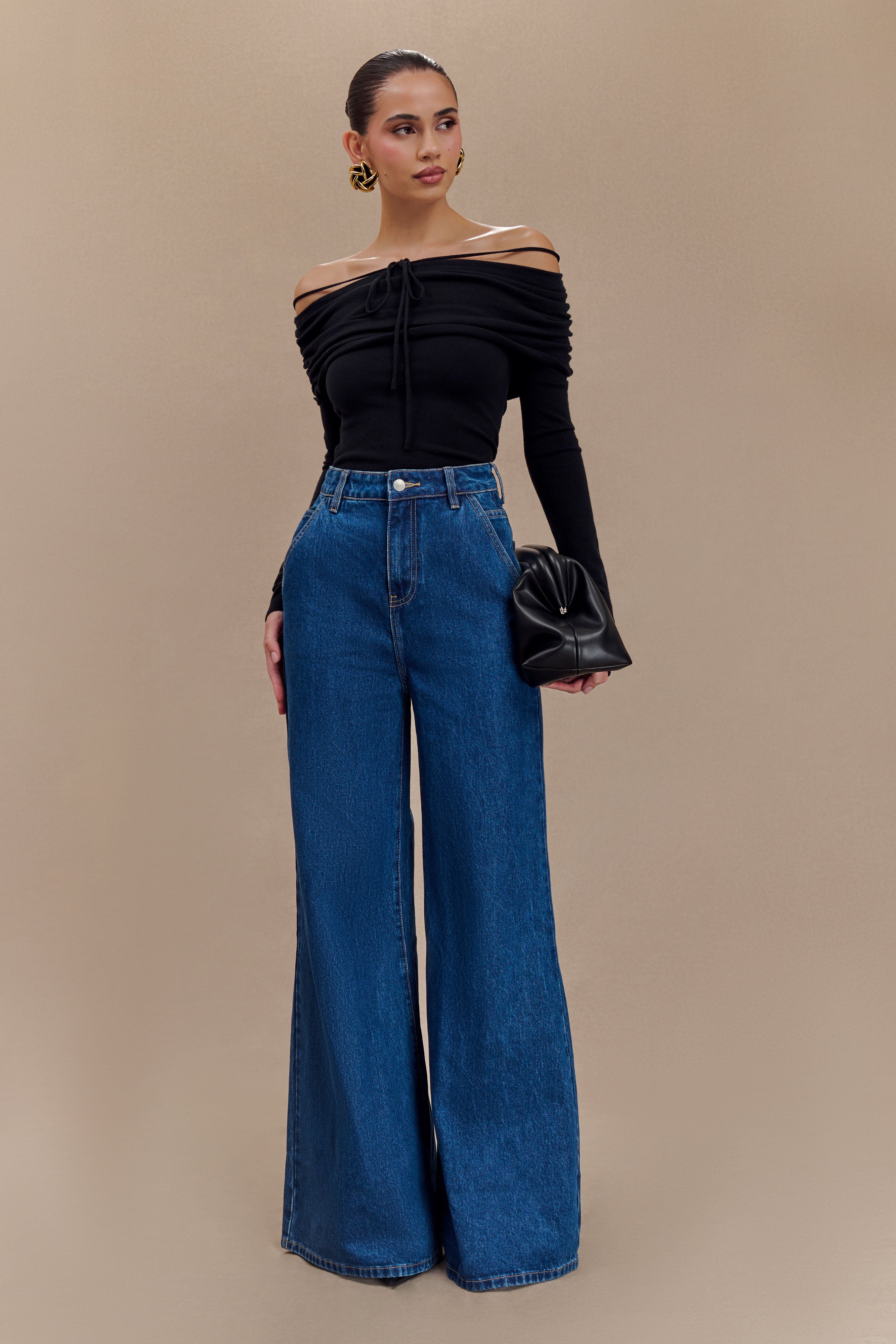 Jen Wide Leg Flare Denim Jeans - Dark Blue、mySite、solidvoid