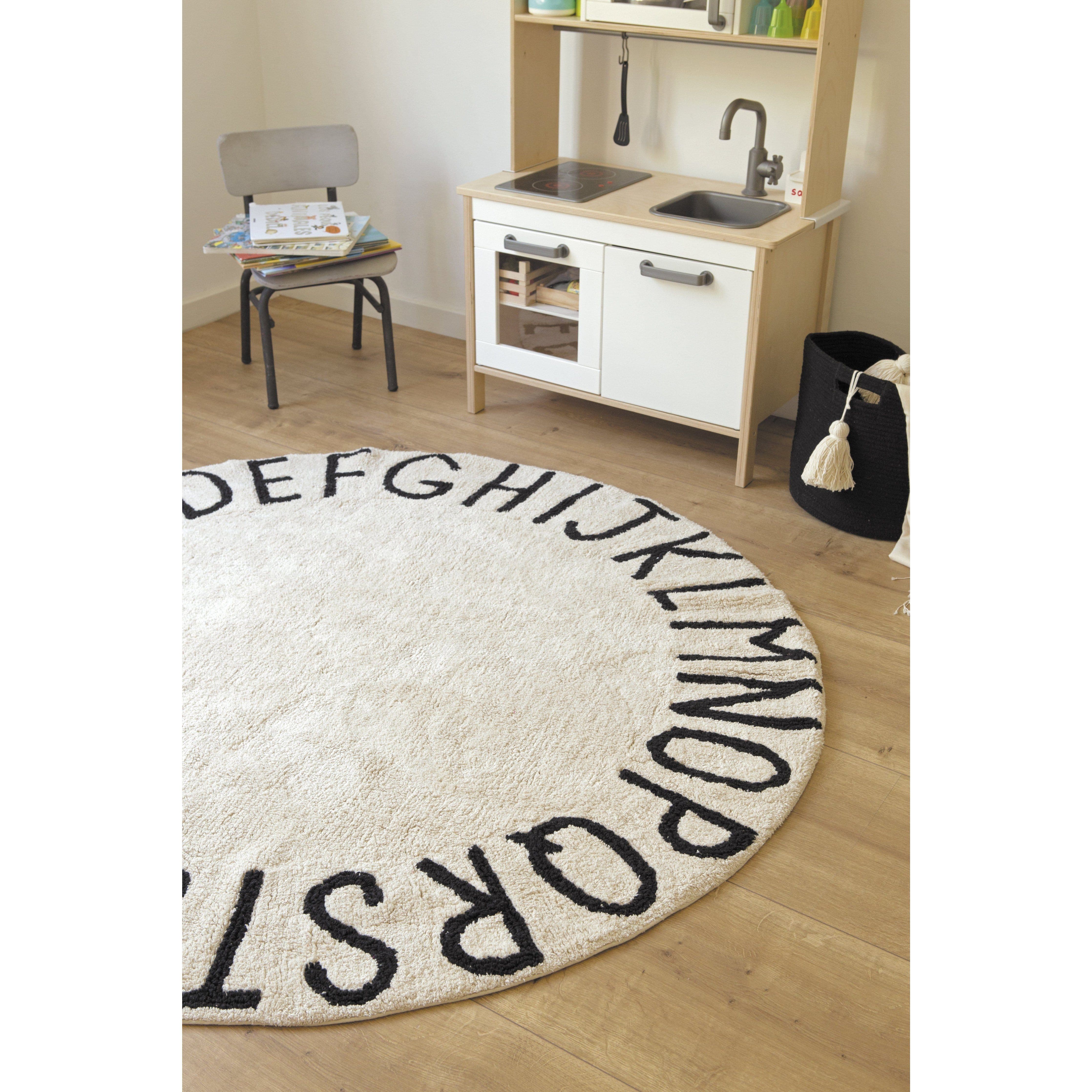 Round ABC Natural Black Machine Washable Kids Area Rug、mySite、gigharbornorthrealestate