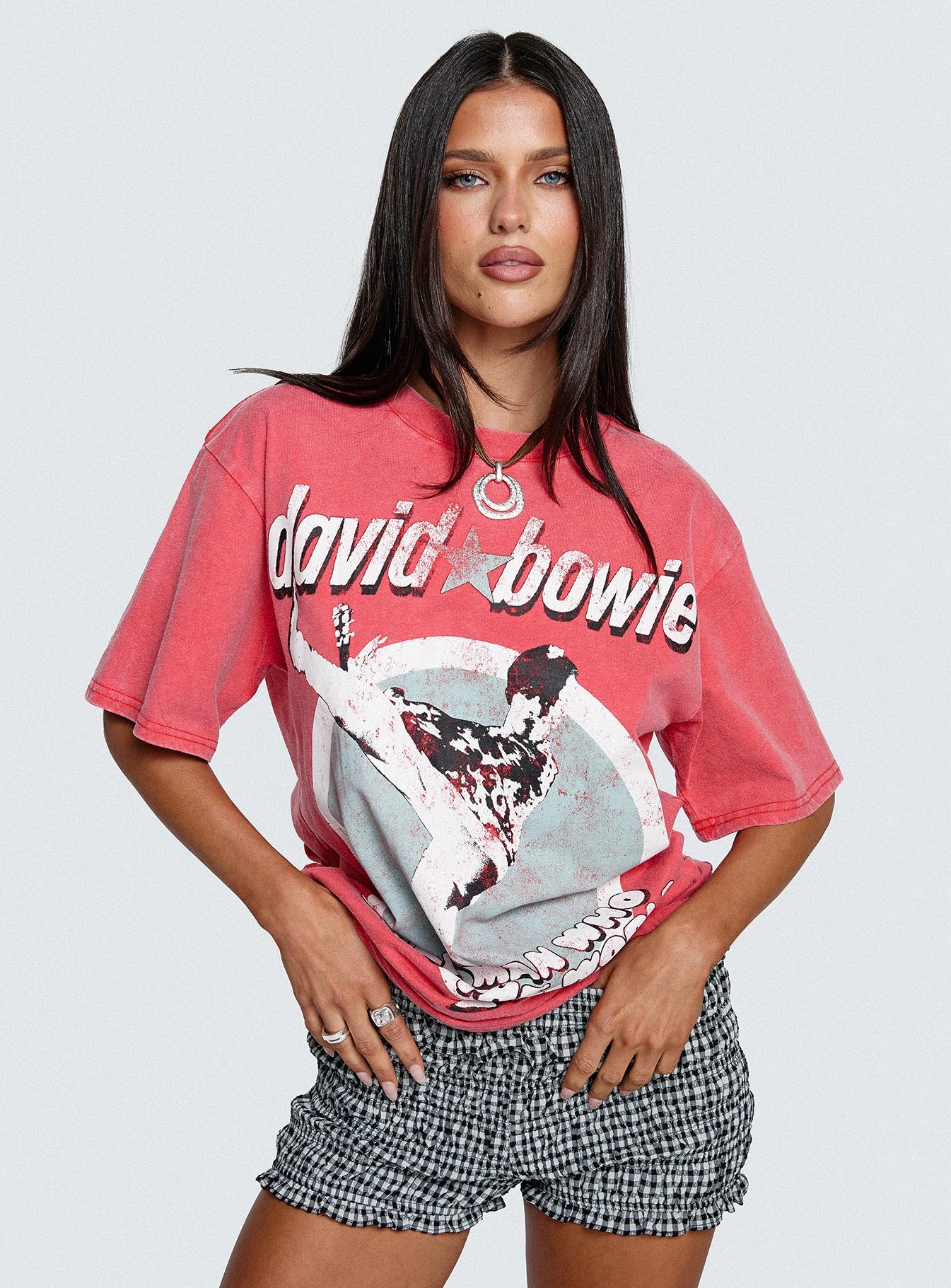David Bowie Vintage Oversized Graphic Tee Red、mySite、solidvoid