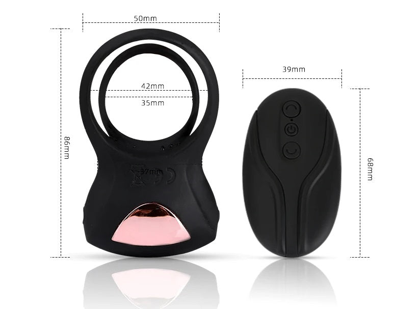 Vibrating Dual Clit Teaser | Cock Ring | Black | Remote Control | USB、mySite、bottomscart