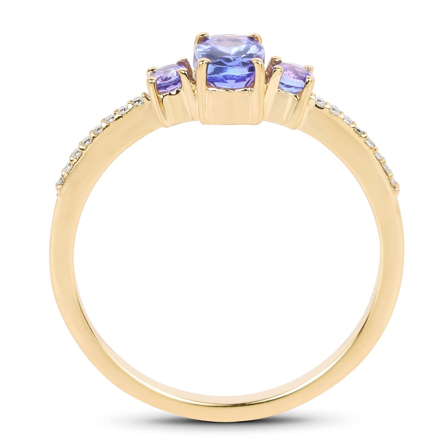 Tanzanite and Diamond 3 Stone Ring in Solid 14K Yellow Gold, So Elegant and Dainty!、mySite、g9winljtr