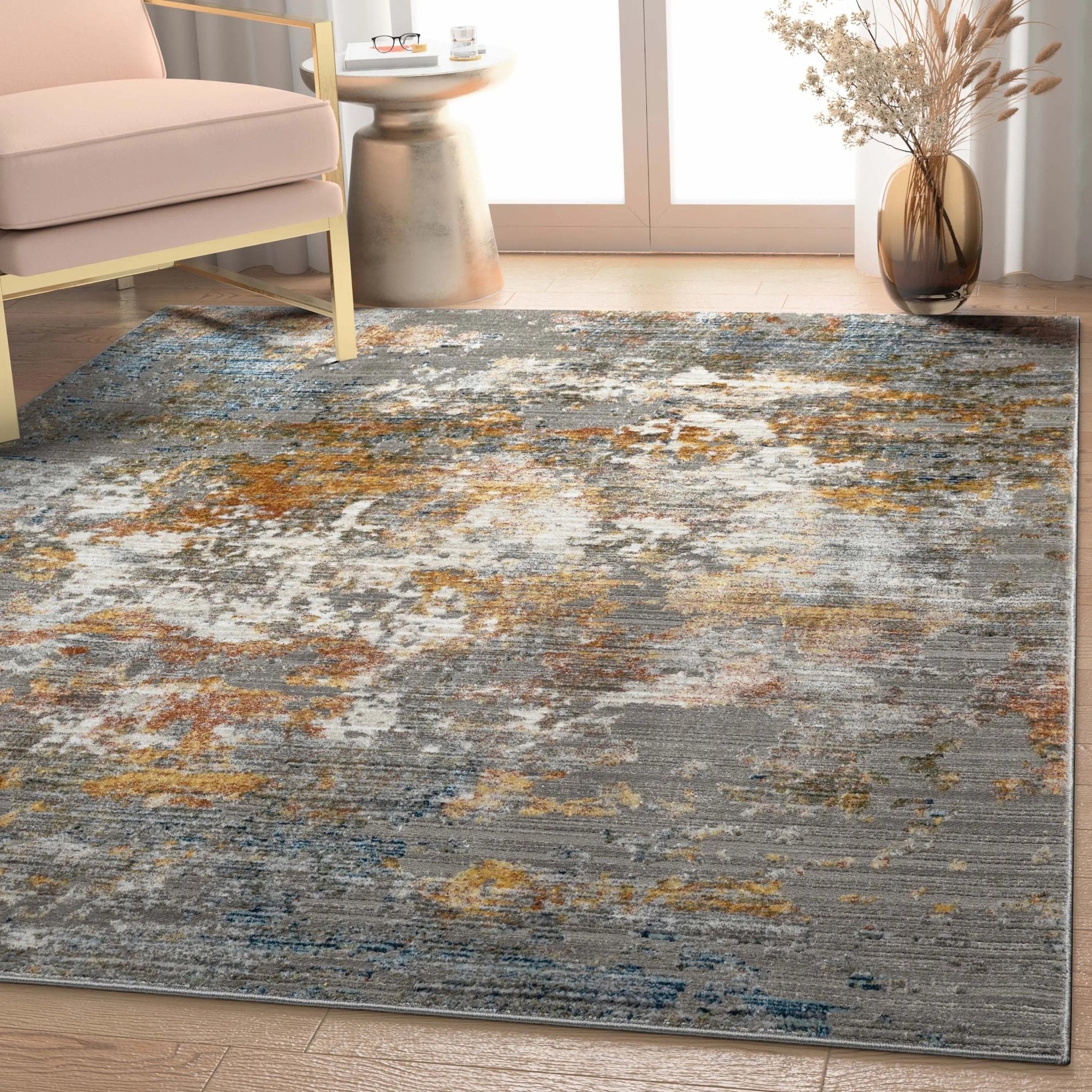 Abstract Modern Distressed Grey Multi High-Low Rug、mySite、gigharbornorthrealestate