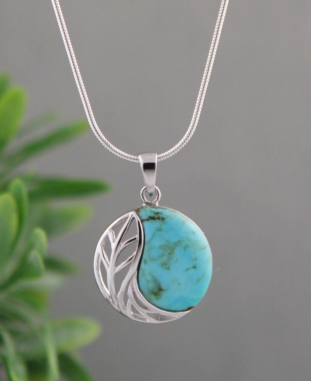 Feather and Turquoise Yin Yang Pendant, Sterling Silver、mySite、topwebapps