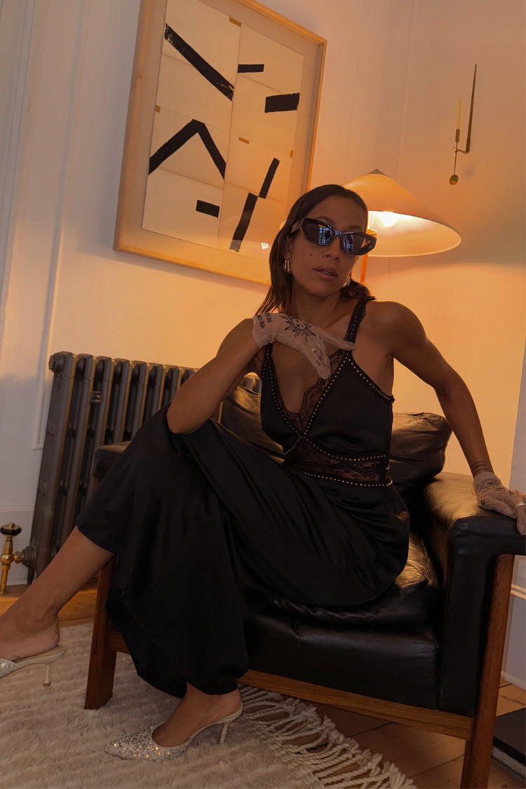 Black Mimi Dress With Stud Trim、mySite、solidvoid