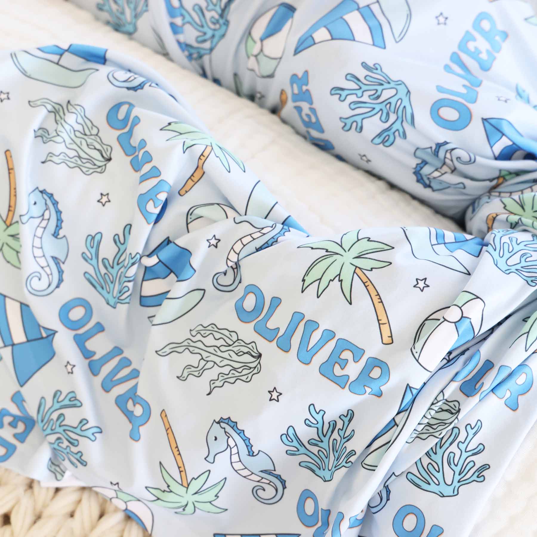  Tiny Tides Personalized Swaddle Blanket | Blue、mySite、layawaytickets