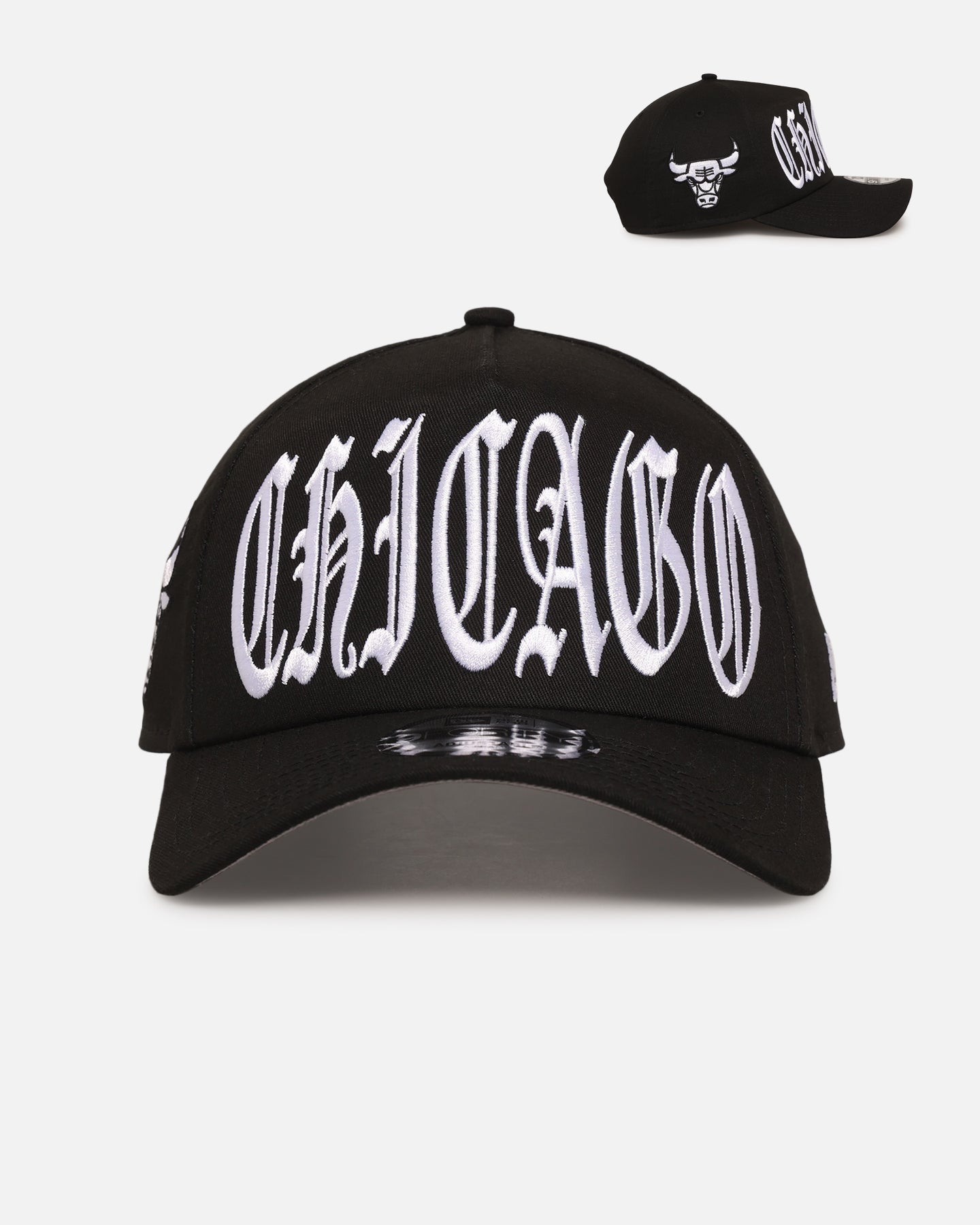 New Era Chicago Bulls 'Oversized Gothic Script Crown' 9FORTY A-Frame Snapback Black/White、mySite、zt4zffjzw