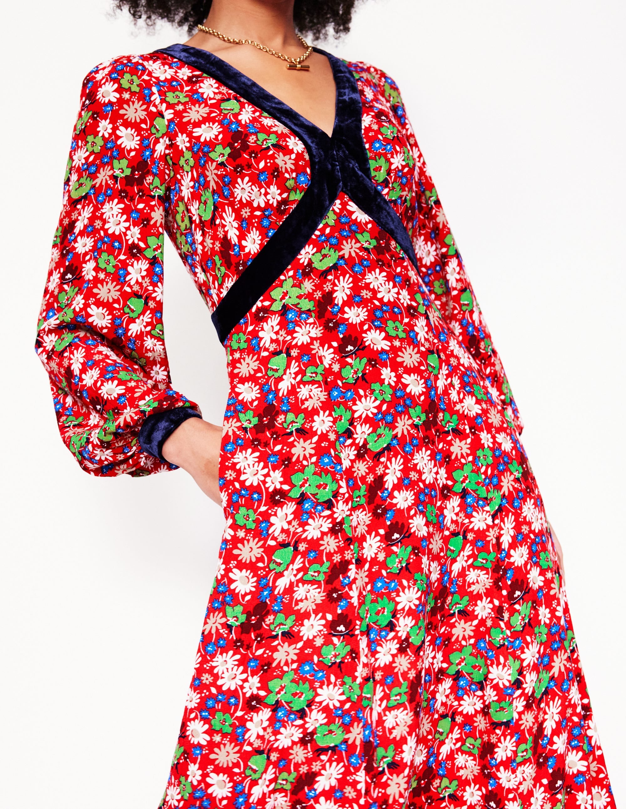  Velvet Trim Maxi Tea Dress-Bright Ruby, Floral Burst、mySite、ashleygrahame