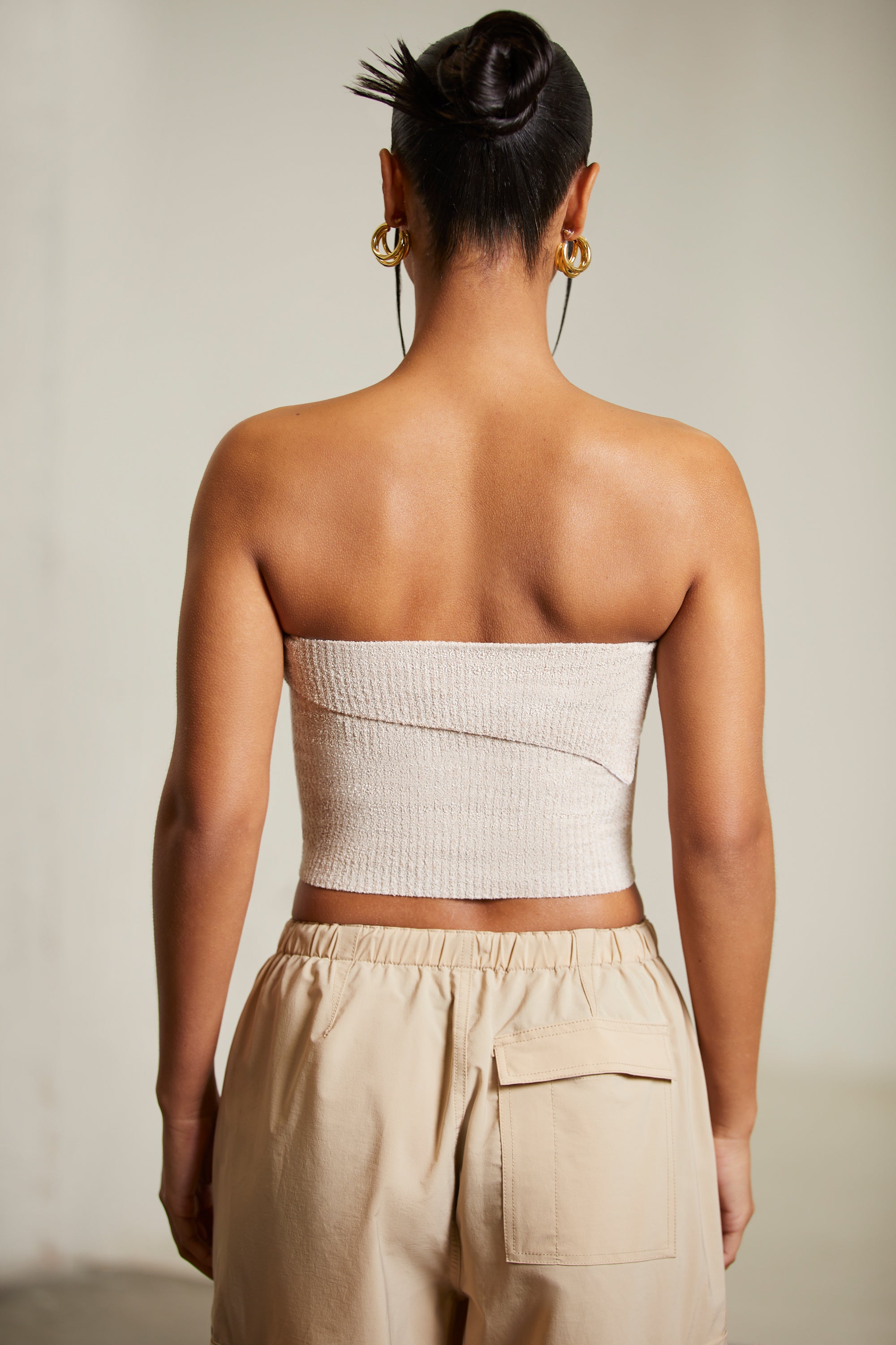 Overlap Bandeau Crop Top in Beige、mySite、solidvoid