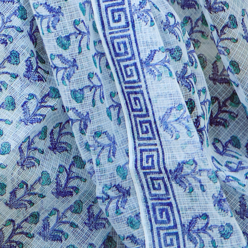 Kota Doria Saree | Handblocked Printed Saree | Blue & White、mySite、camillekostekn