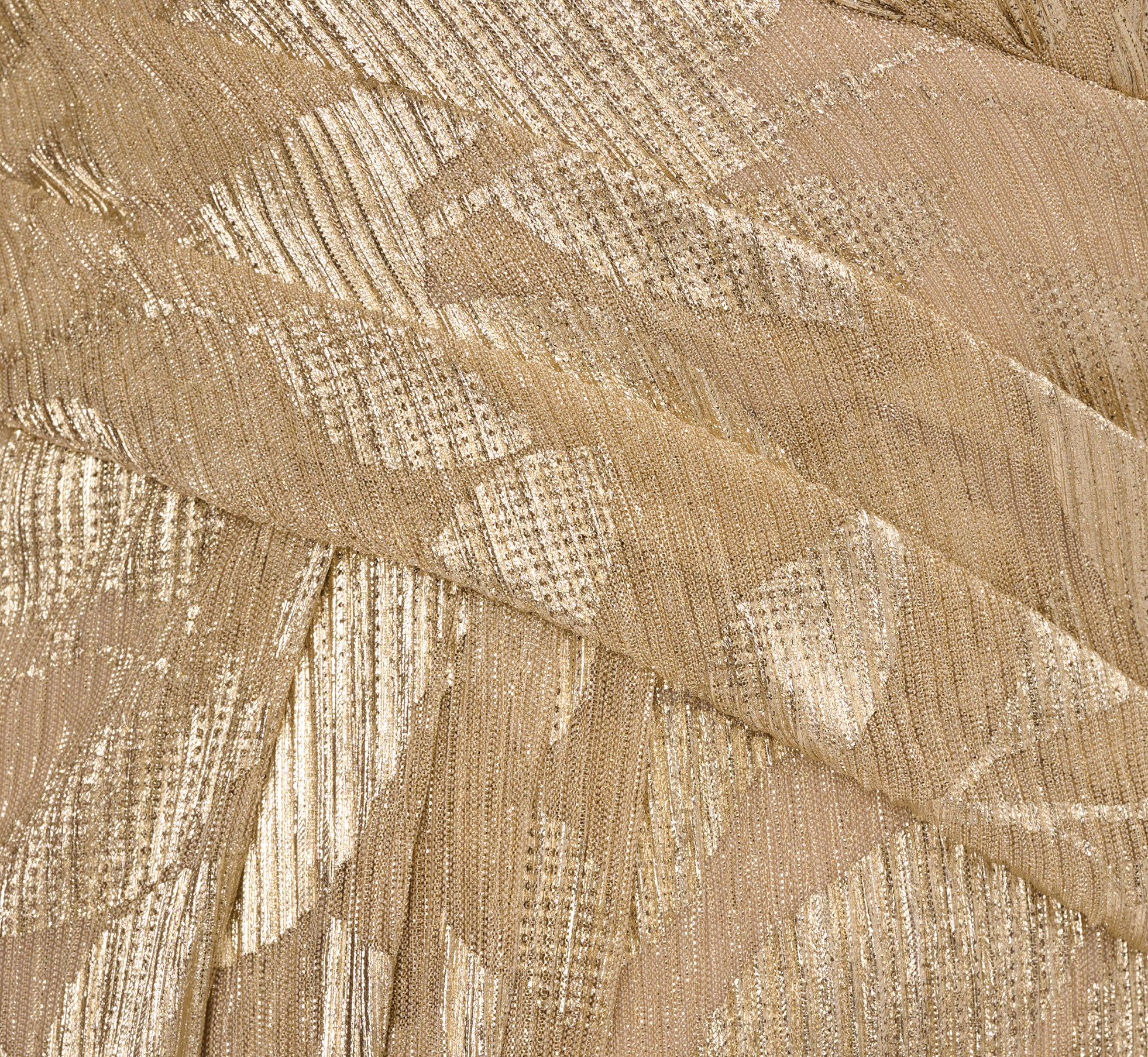 Foil Leaf Short Sleeve Gown With Draped Details In Champagne Gold、mySite、solidvoid