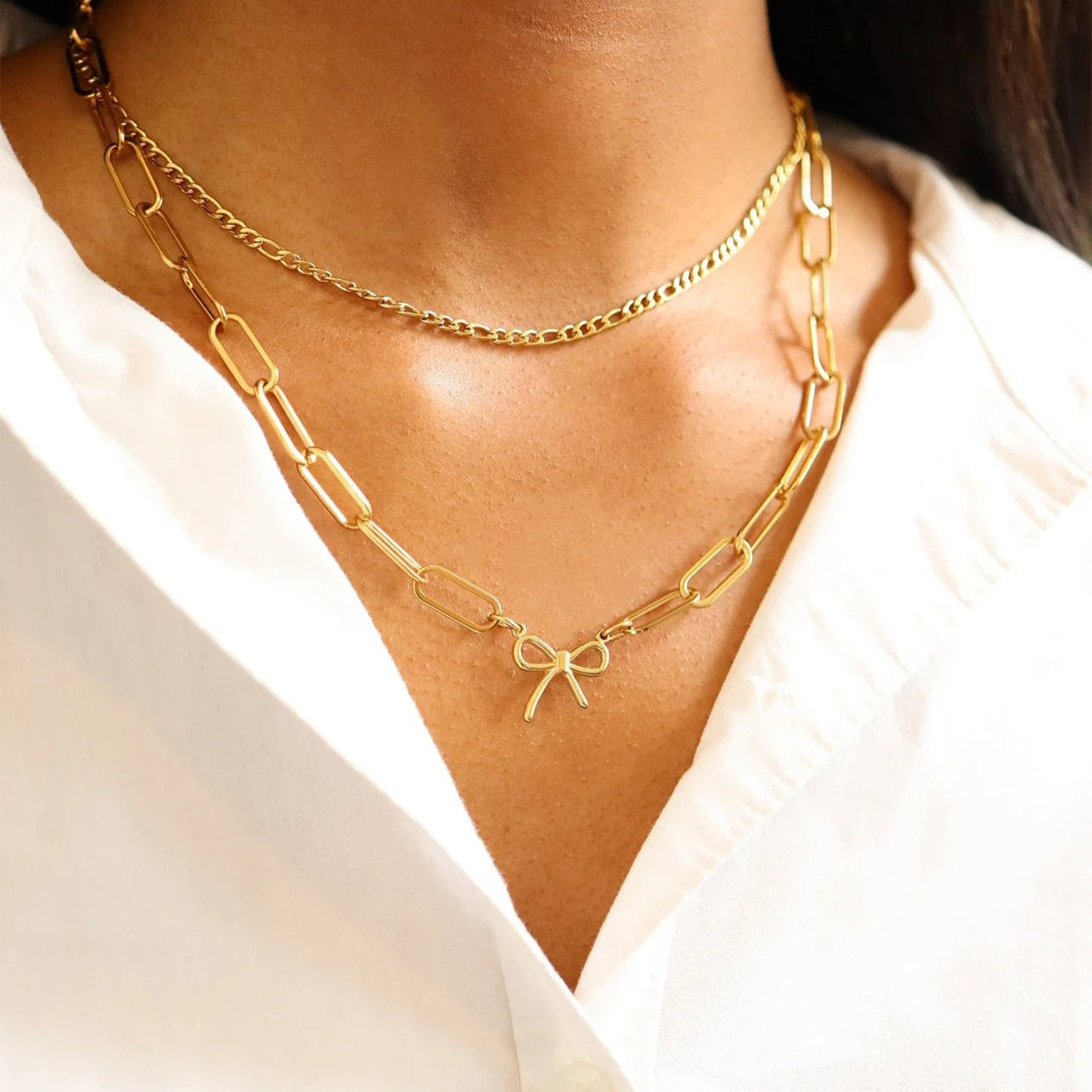 18K Gold PVD Paperclip Connector Chain Necklace / CHN0080、mySite、dreamappss