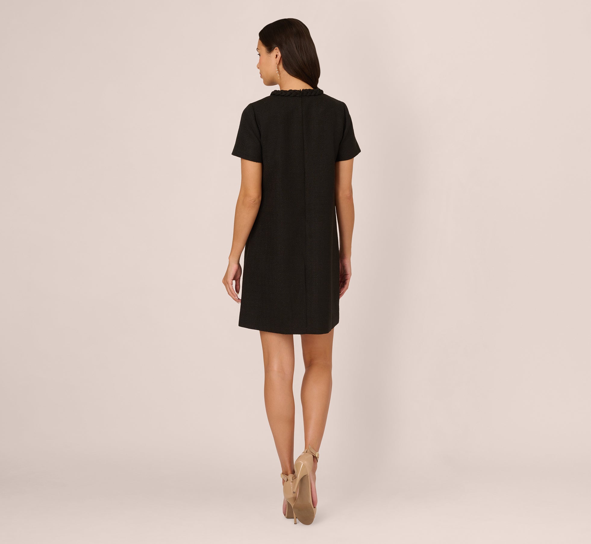 Tweed Sheath Dress With Short Sleeves In Black、mySite、solidvoid
