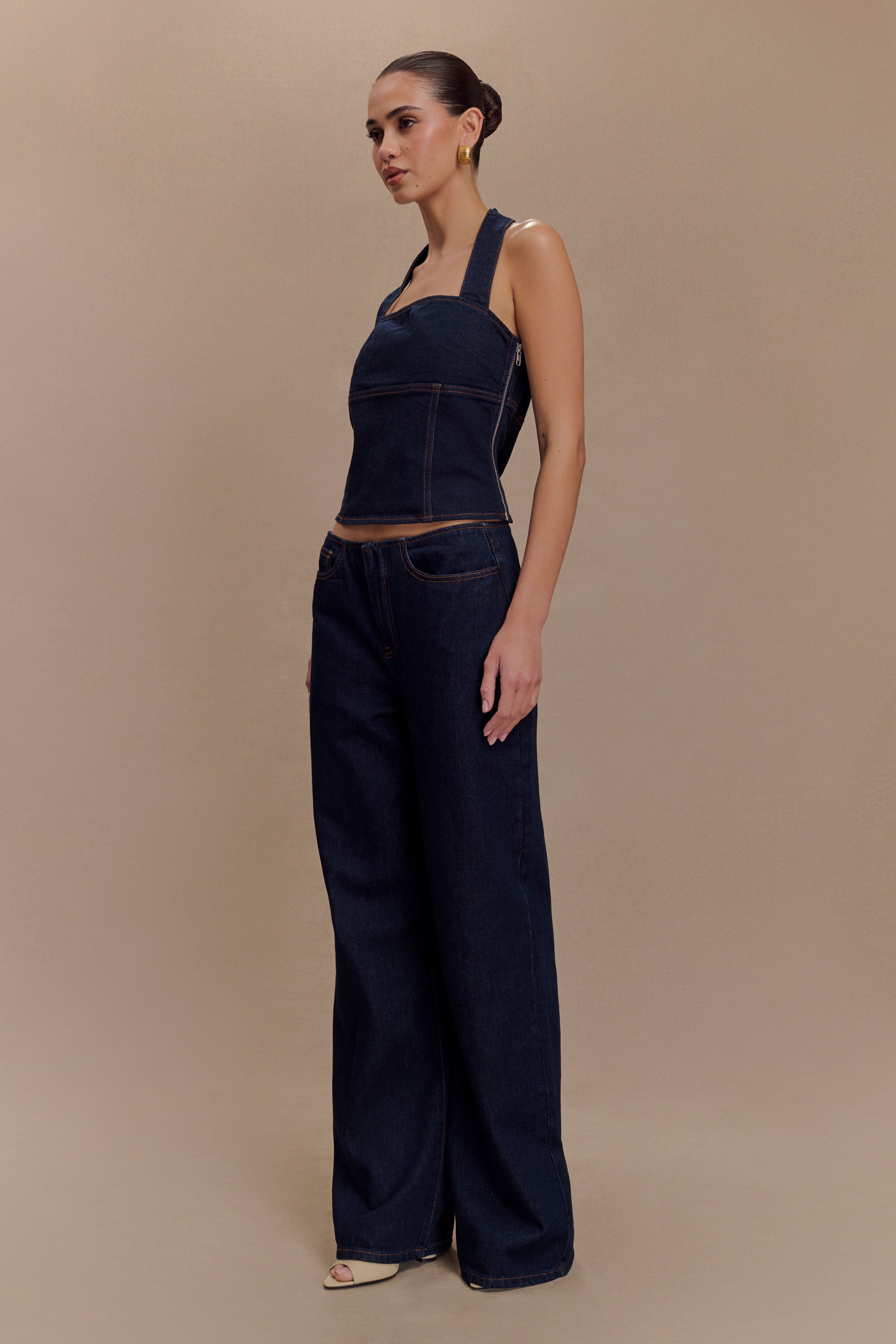 Caitlin Mid Rise Denim Flare Jeans - Indigo Blue、mySite、solidvoid