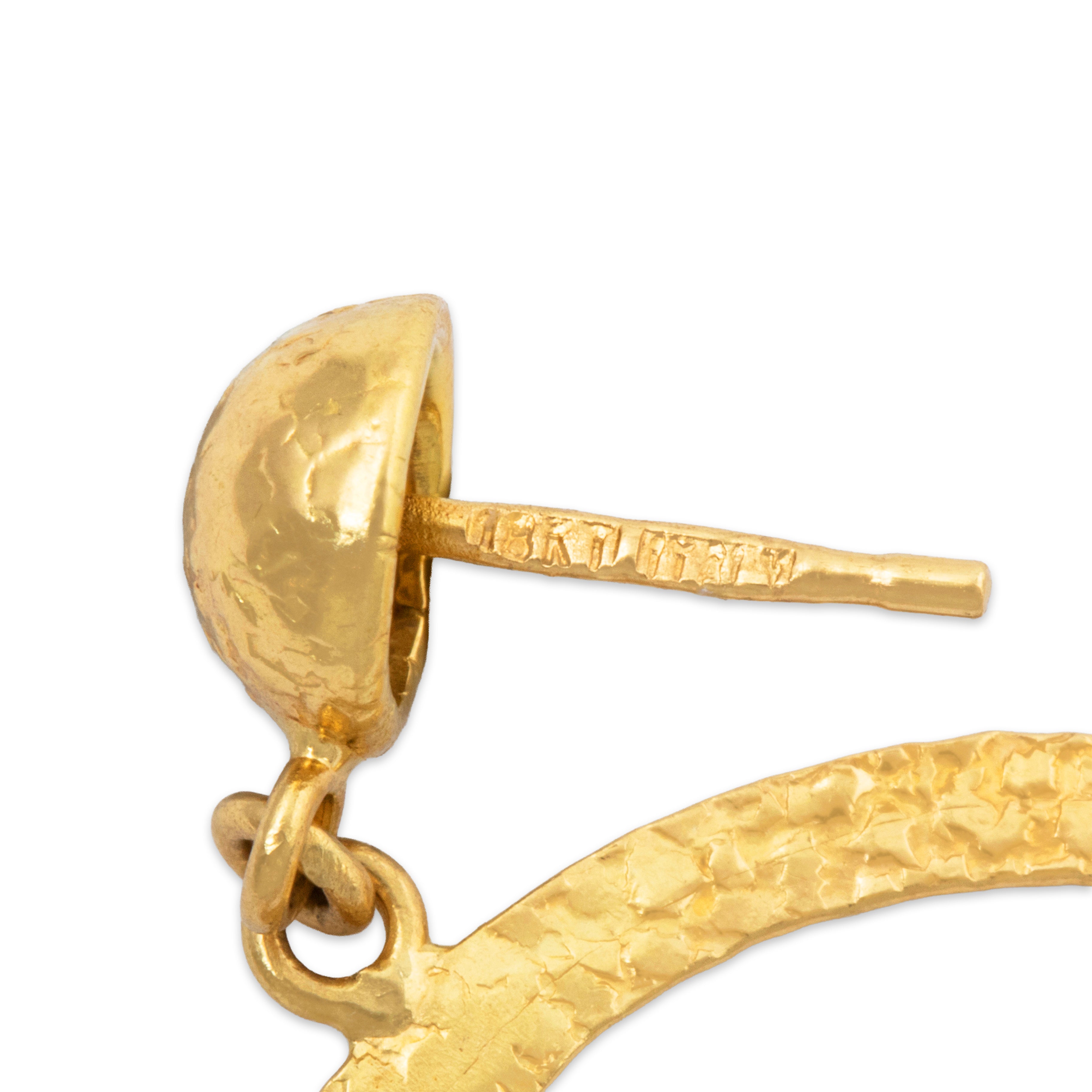 Vintage Roberto Coin Italian 18k Yellow Gold Oversized Hammered Dangle Earrings、mySite、hinf8tx79