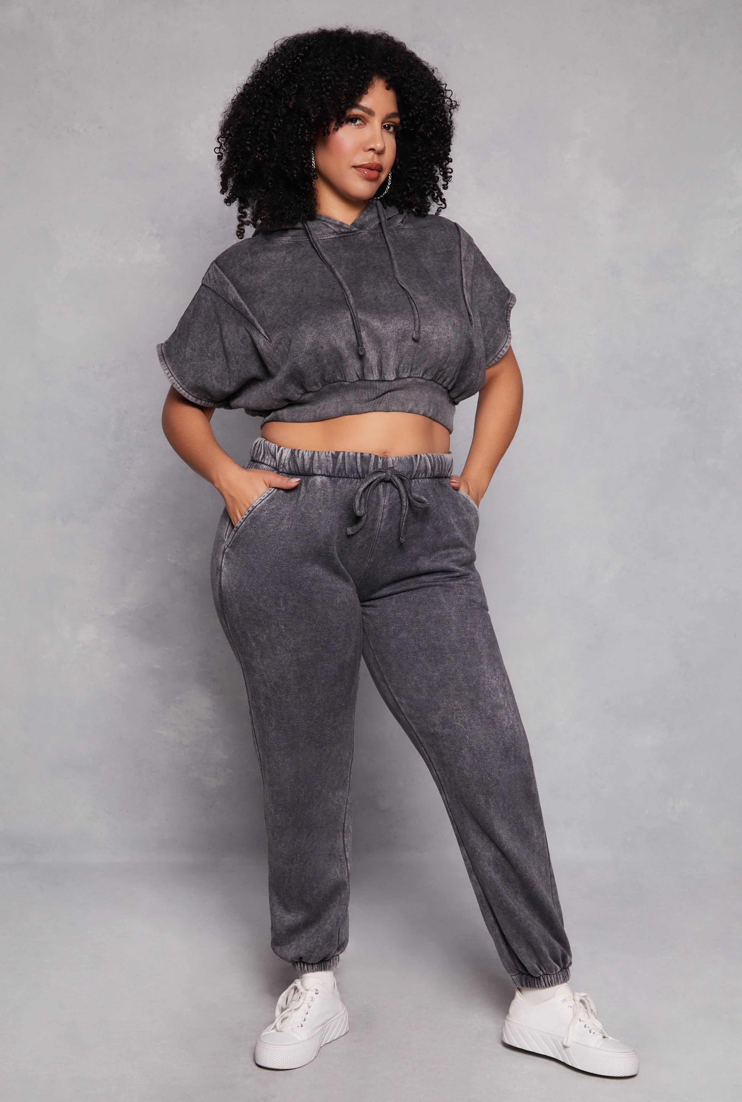 Plus Size Acid Wash Pullover Hoodie、mySite、camillekostekn