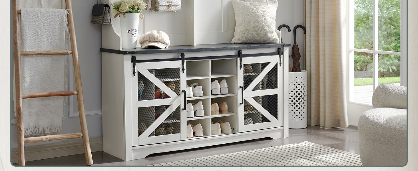 Entryway Bench with Coat Ract and Shoe Storage