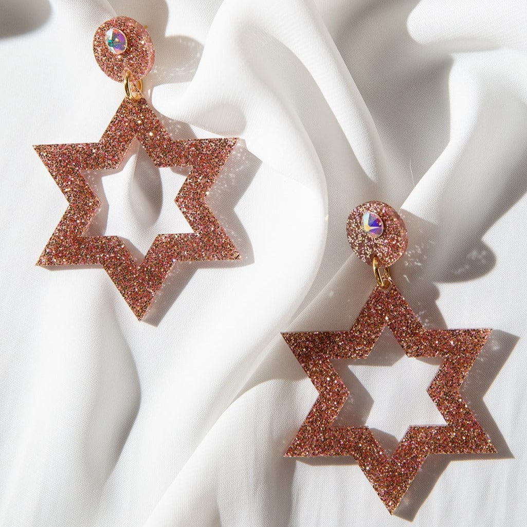 Ester Magen Statement Earrings - Rose Gold Glitter、mySite、topwebapps