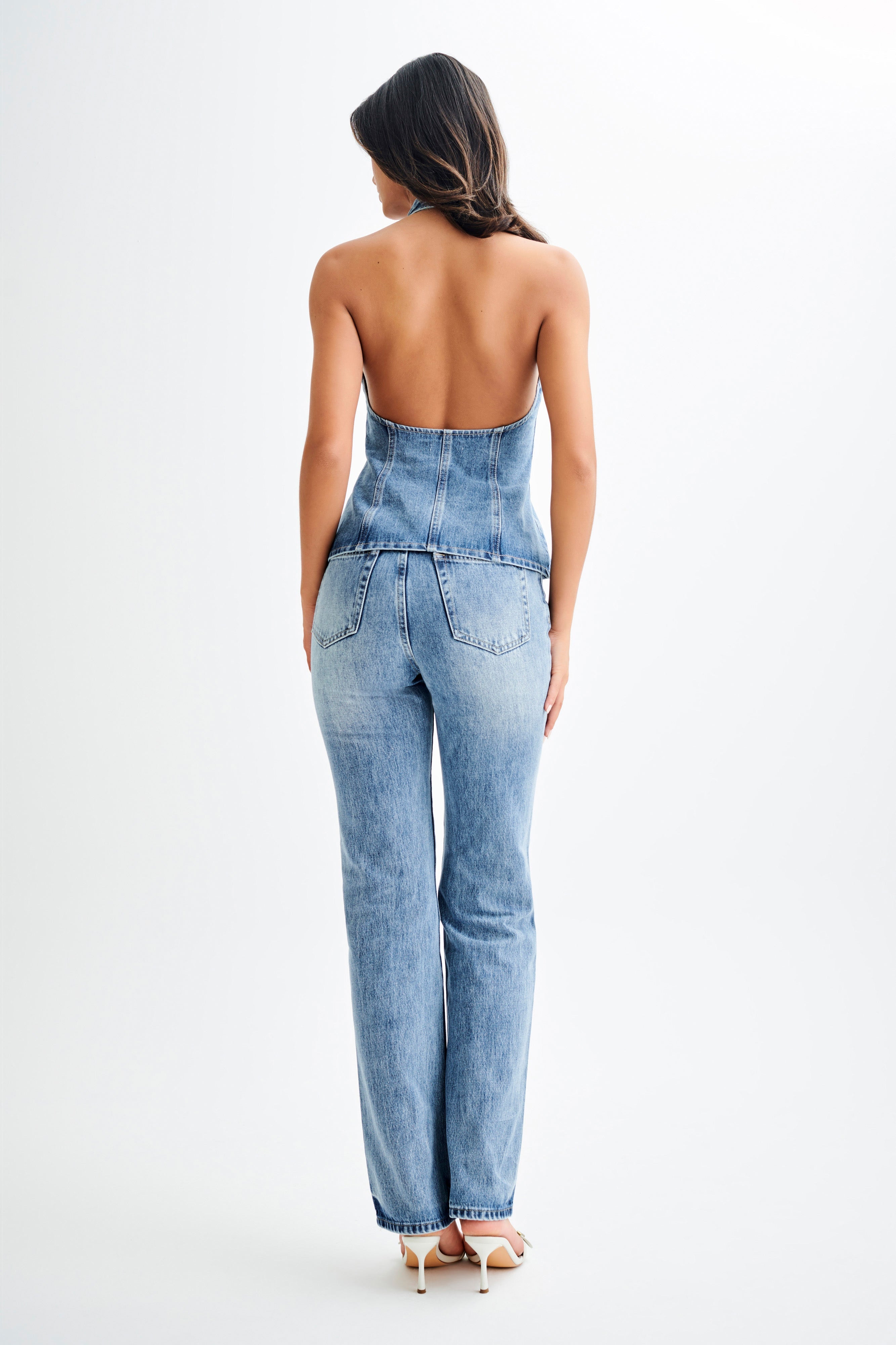 Janine High Waisted Straight Leg Jeans - Washed Mid Blue、mySite、solidvoid