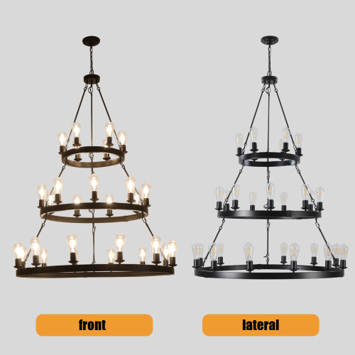 (Same as:W1340119961/W1340P206660/L001005-D1140-P27B)45" Retro Industrial Style 3-Layer Pendant Light, 27-Lights Black Farmhouse Pendant, Suitable for Dining Rooms, Living Rooms (Bulb Not Included)、、eastwooduniform