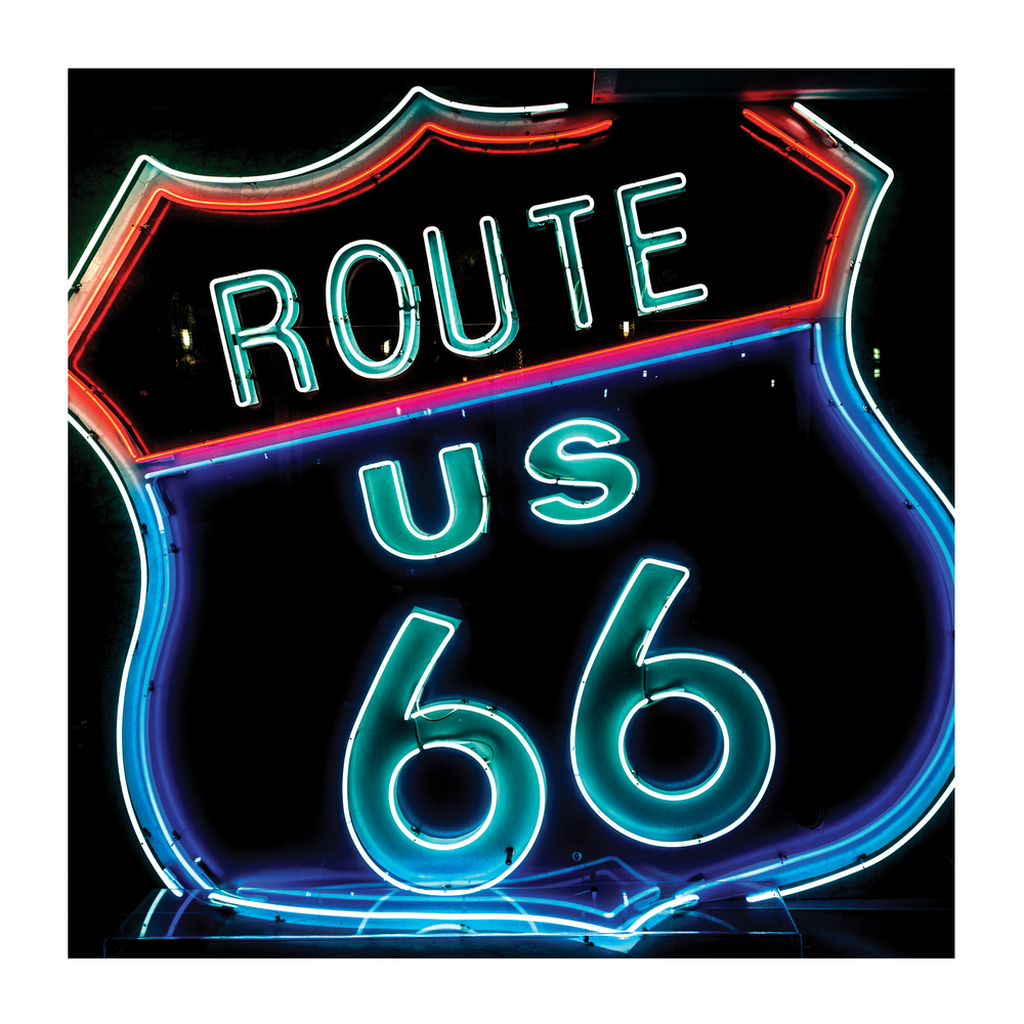 Neon Route 66 Americana Square Art Print、mySite、gigharbornorthrealestate