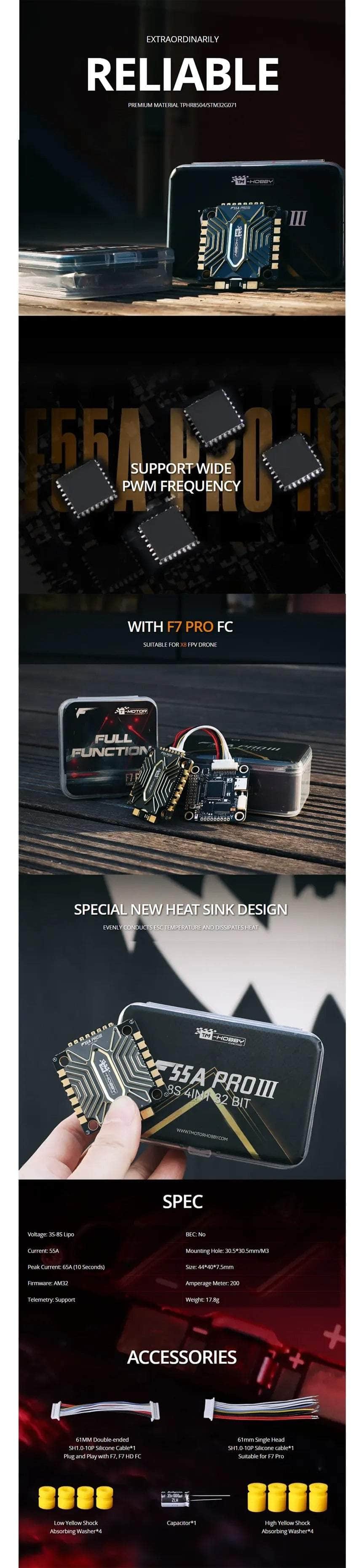 T-Motor F55A Pro III 55A 3-8S AM32 4-in-1 ESC - 30x30