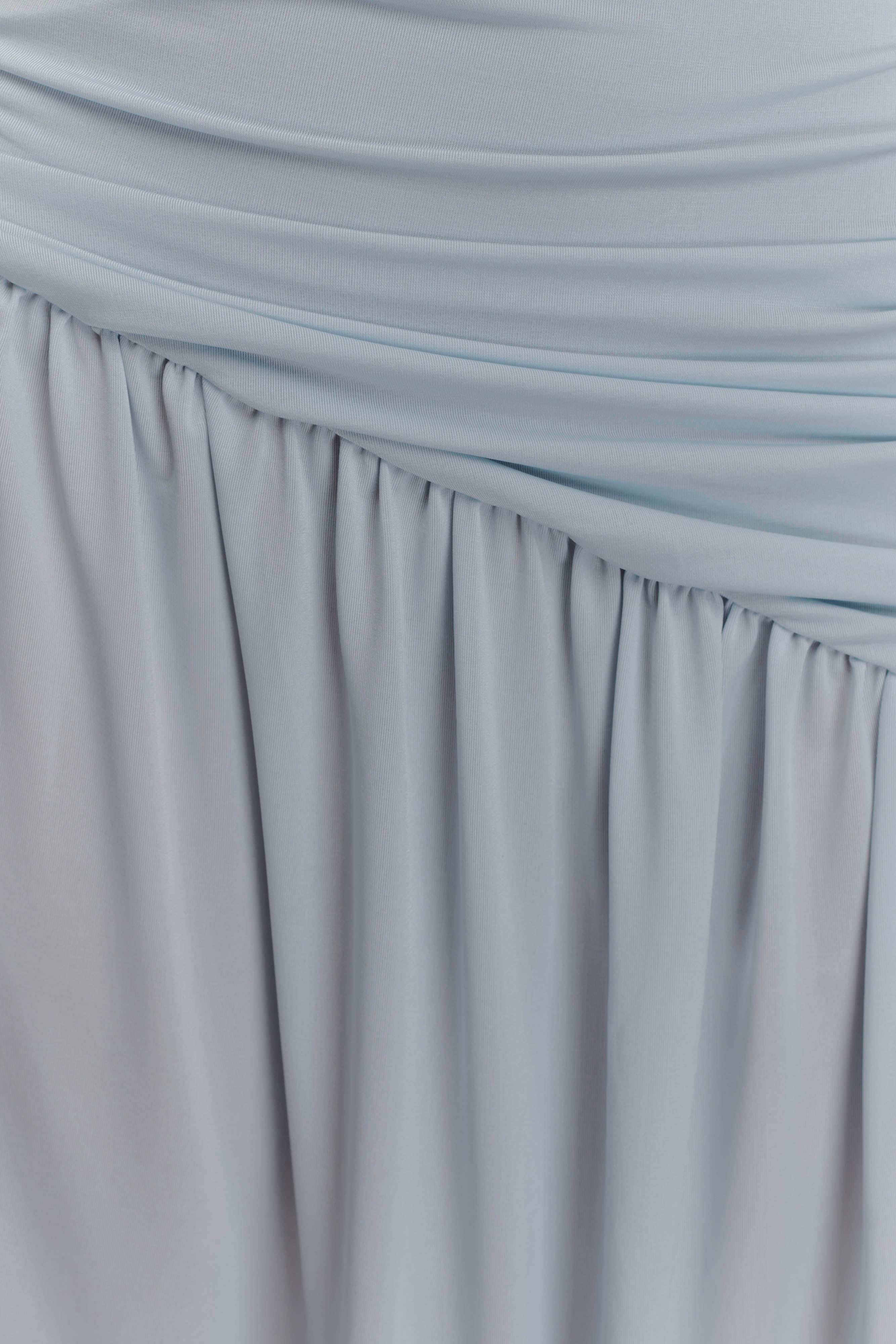 Bex Strapless Slinky Maxi Dress With Split - Pale Blue、mySite、solidvoid