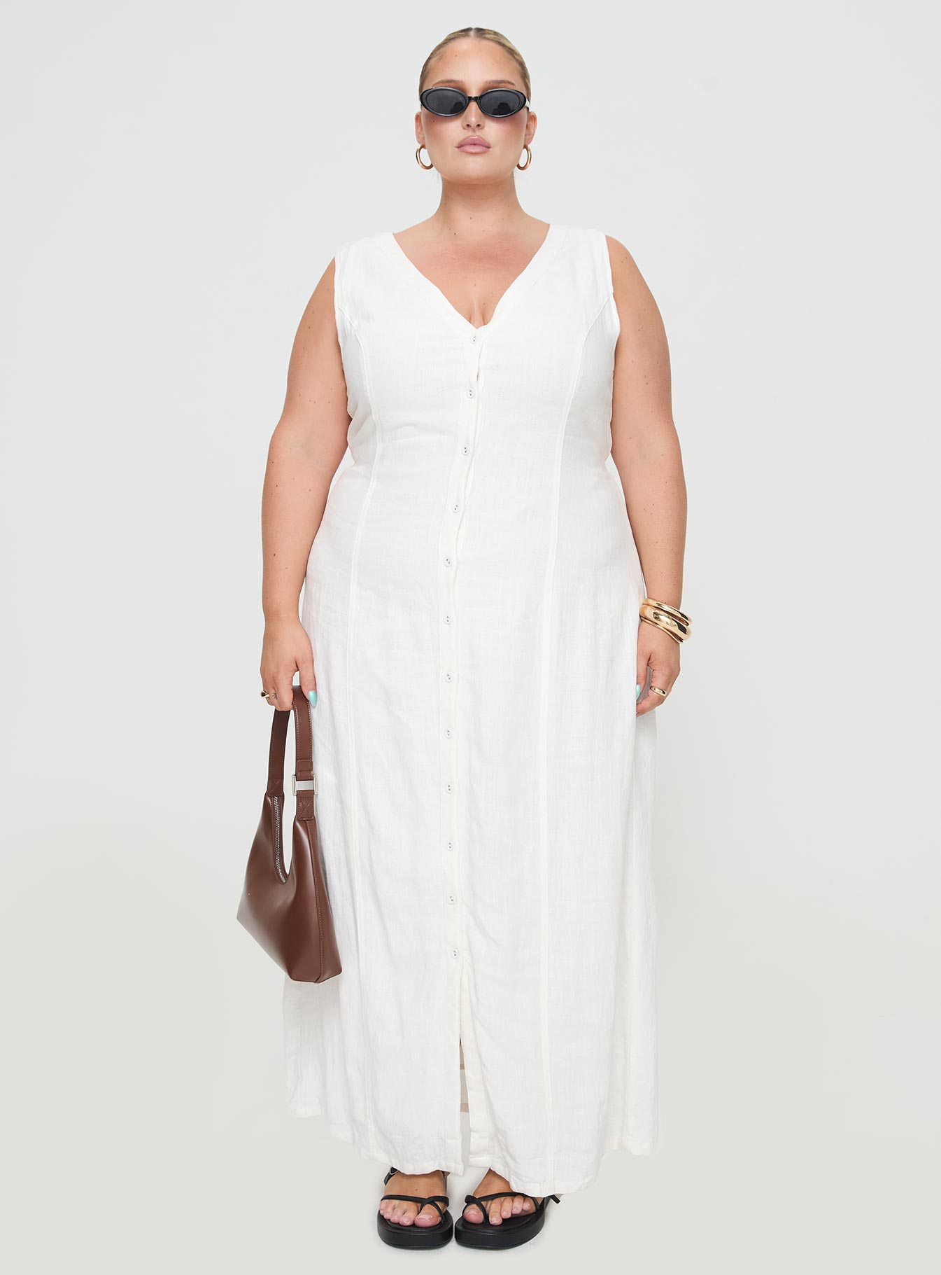 Summer Season Linen Blend Maxi Dress White Curve、mySite、solidvoid