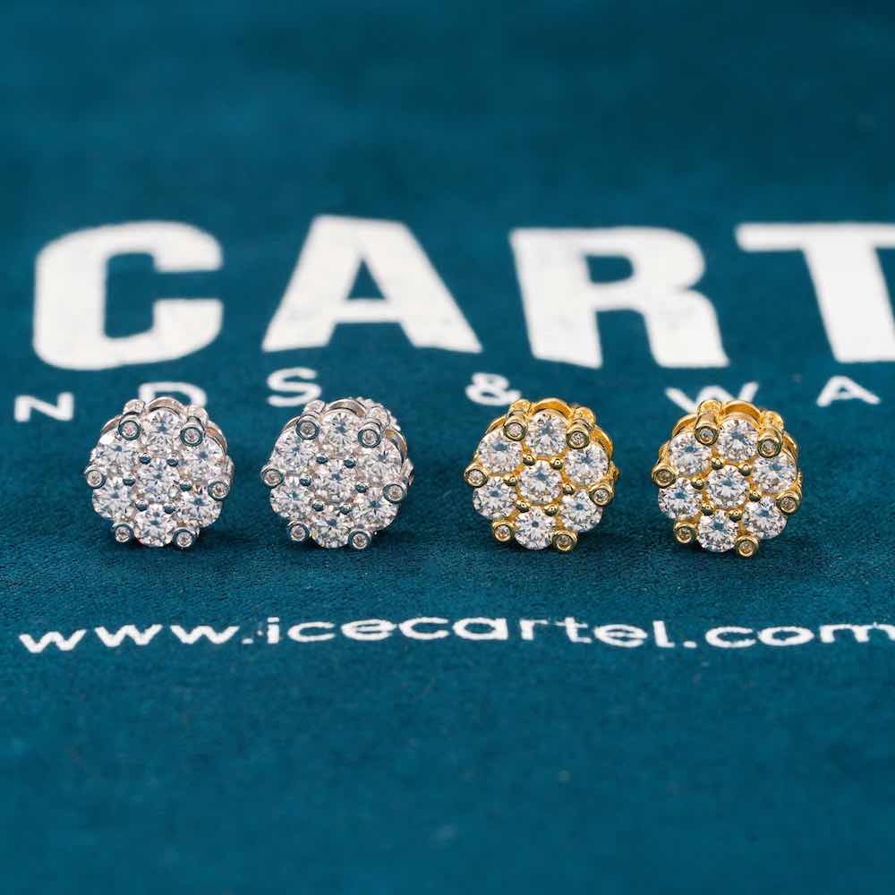 Diamond Flower Cluster Stud Earrings 14K Gold | 10MM、mySite、hinf8tx79