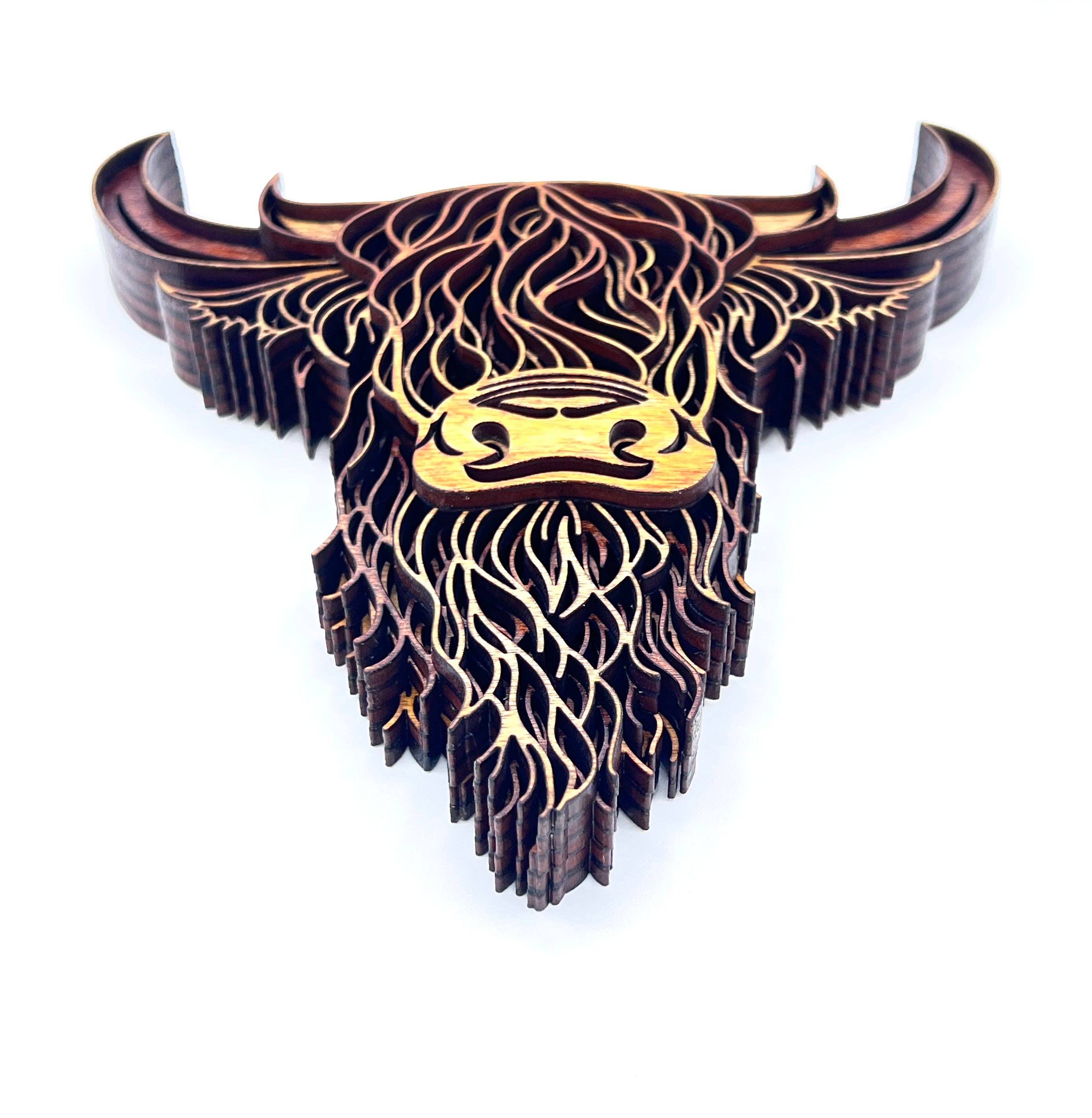 Highland Cow 3D Multi-Layer Wood Wall Hanging Handmade in the USA、mySite、g9winljtr