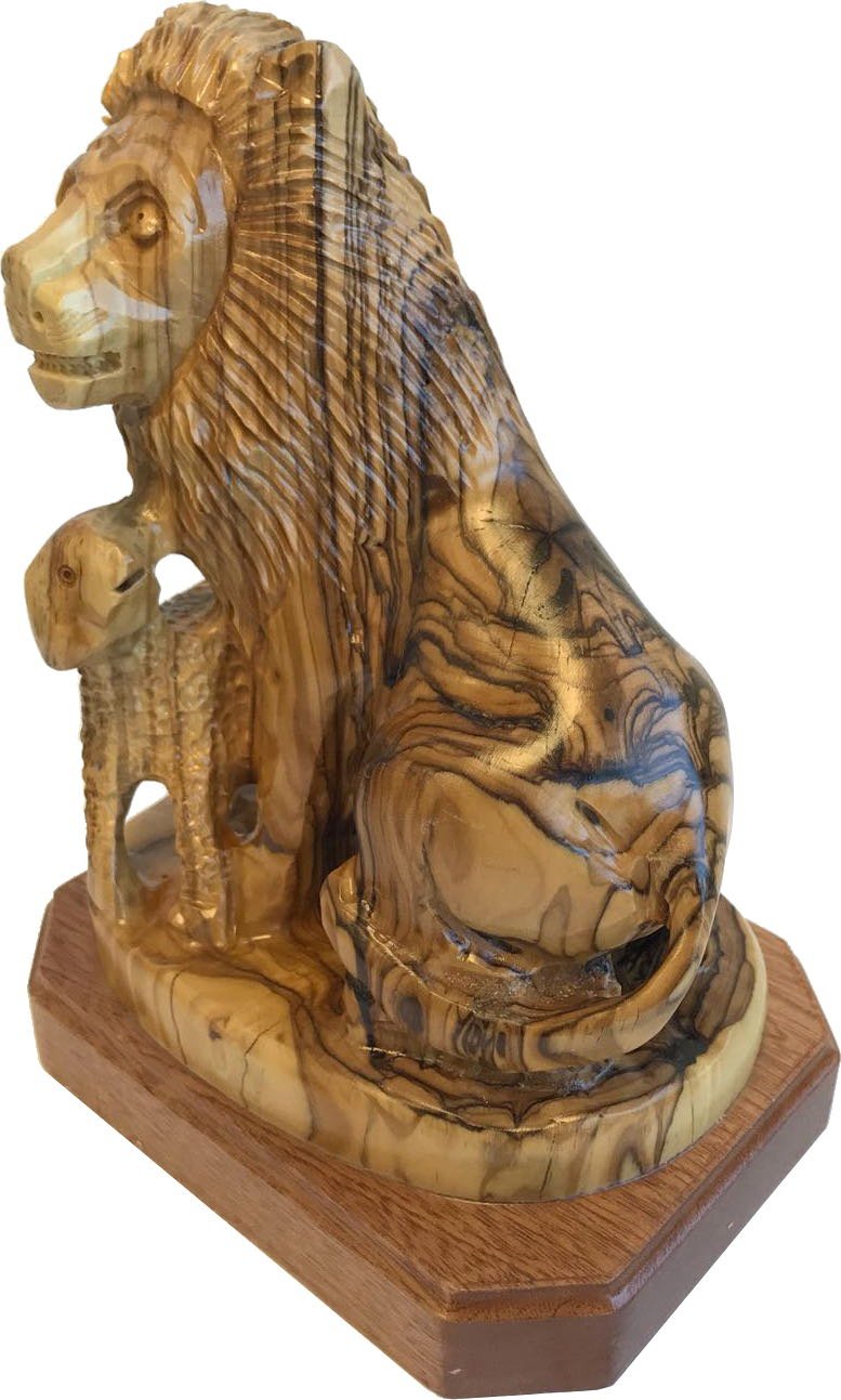  Holy Land Market Lion with Lamb - olive wood figure - one piece, Revelation 5:5-6 (20x16x12 or 8x6.5x5 inches)、mySite、elrpsem3k